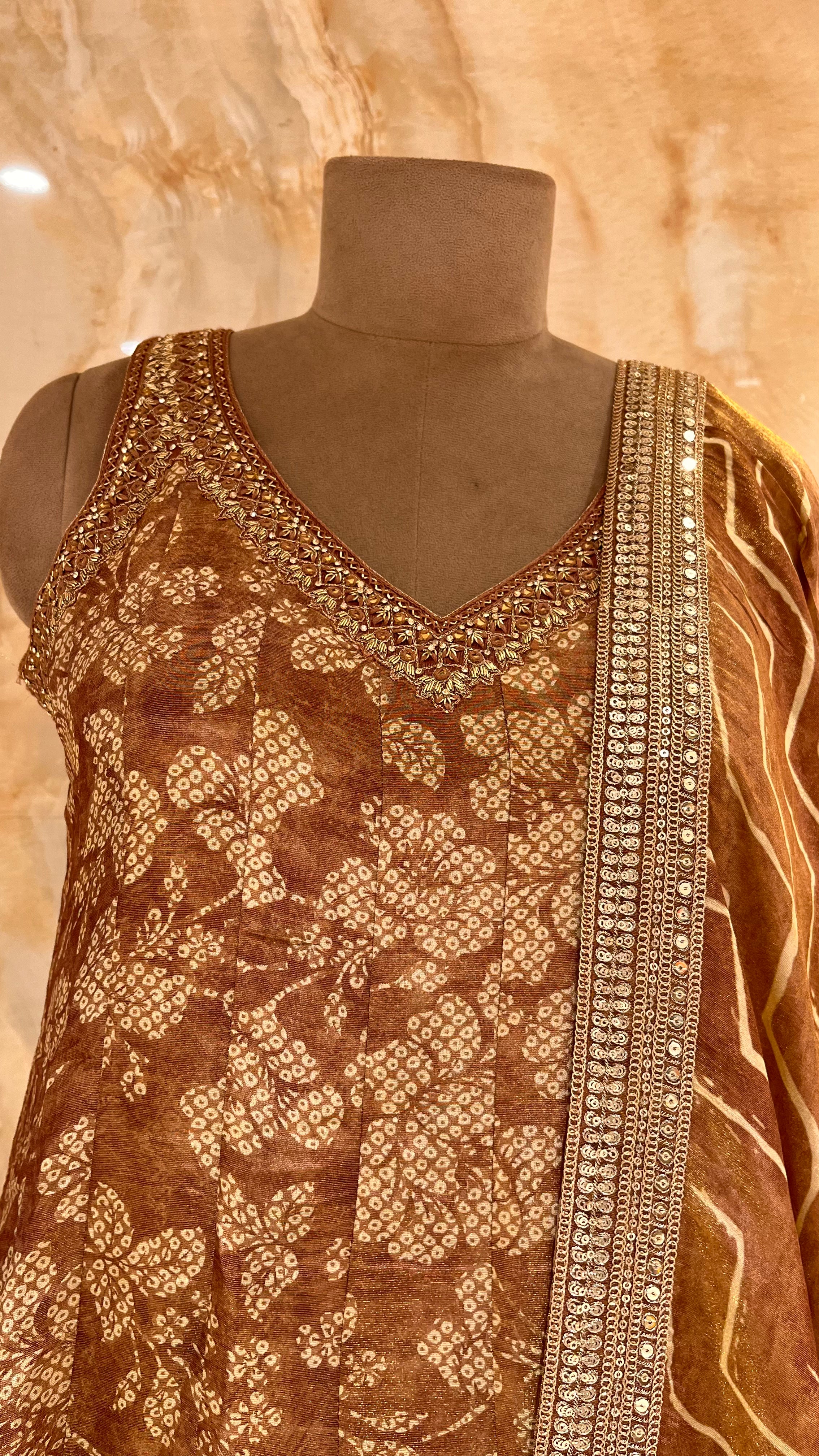 RUST BROWN PRINTED ANARKALI SET