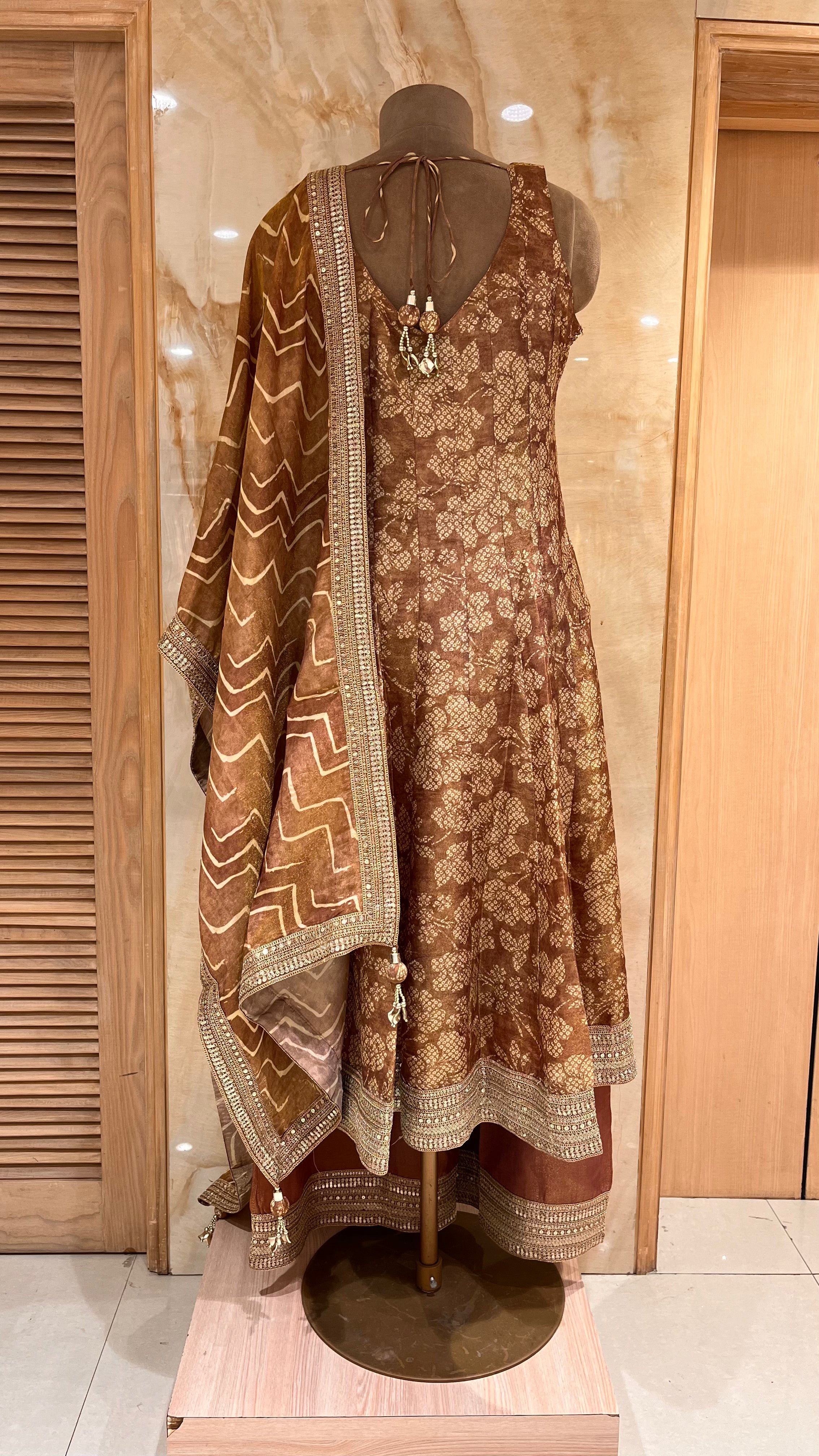 RUST BROWN PRINTED ANARKALI SET