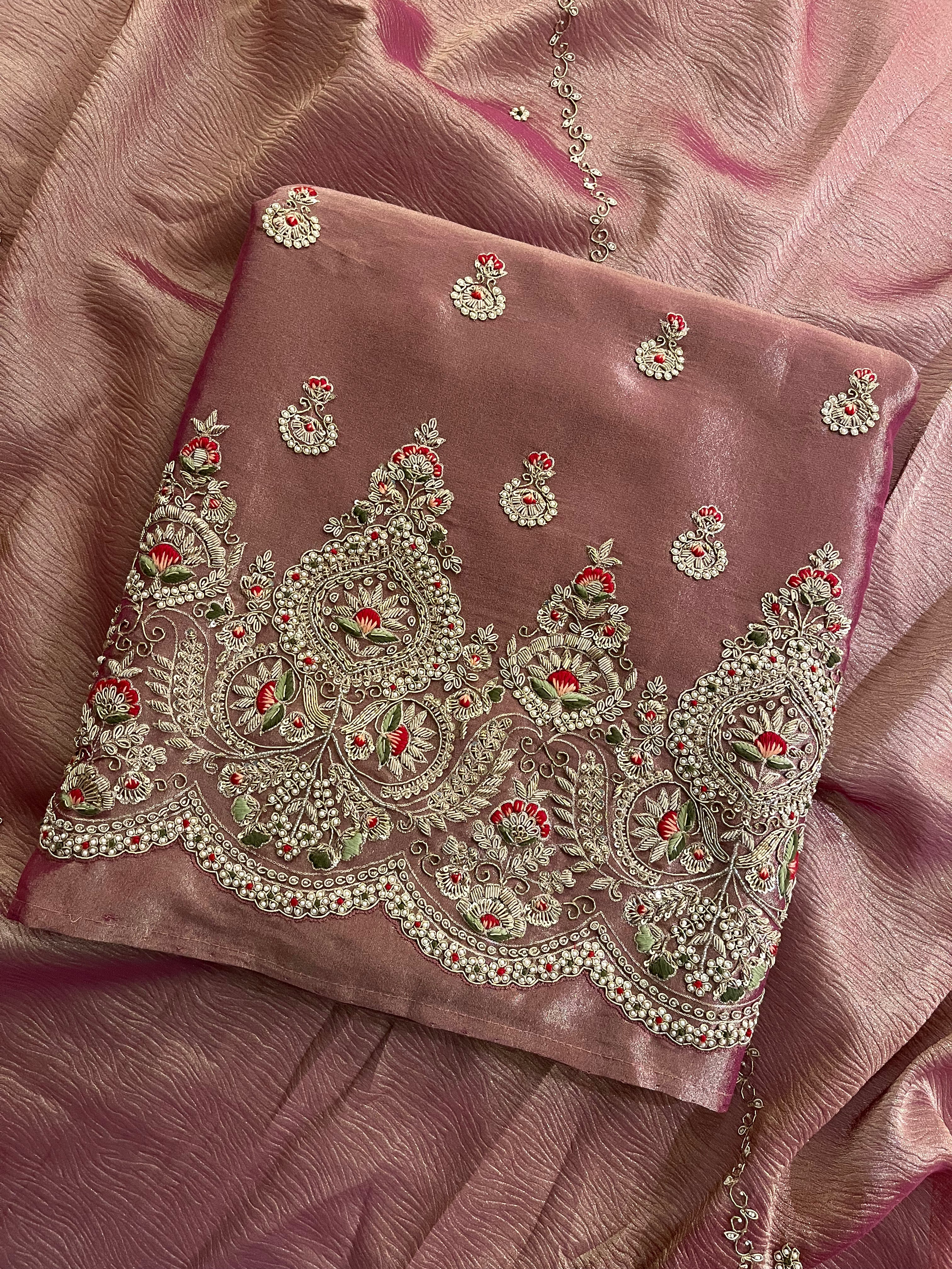 DUSTY ROSE EMBROIDERED UNSTITCHED SUIT