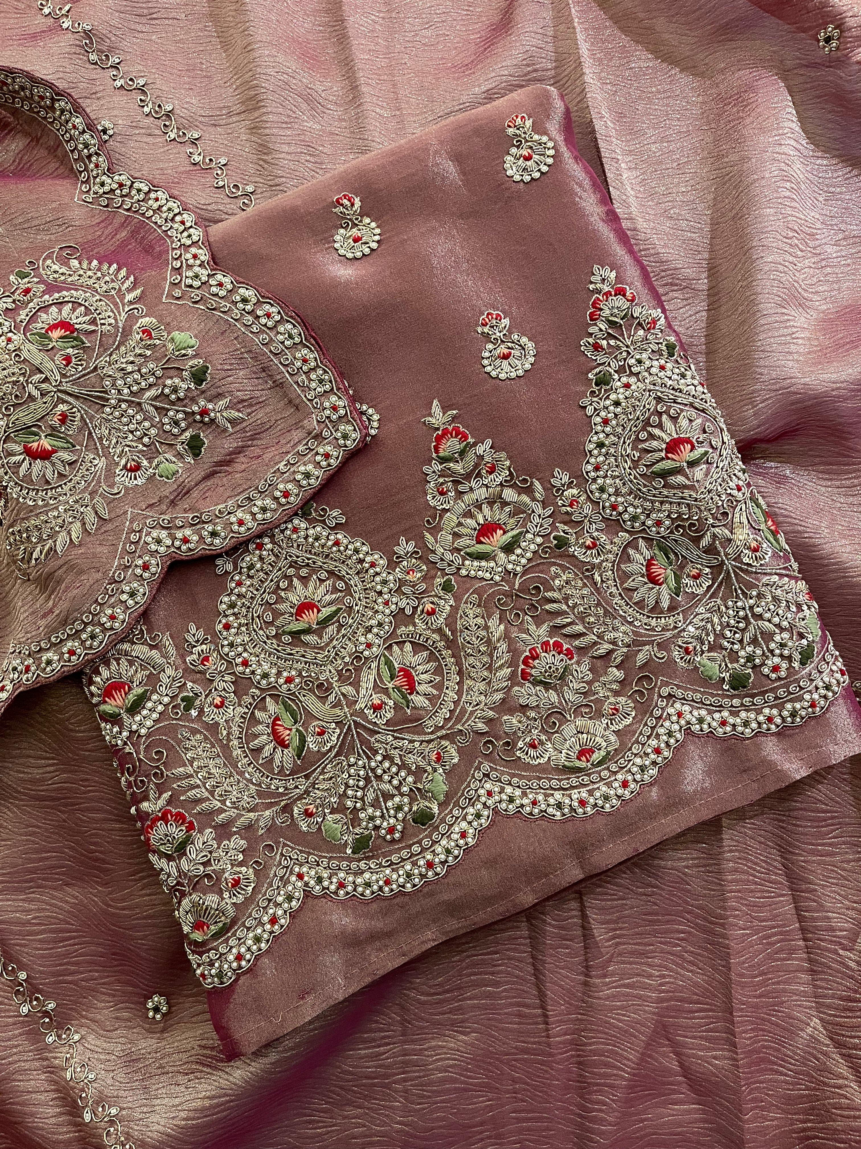 DUSTY ROSE EMBROIDERED UNSTITCHED SUIT