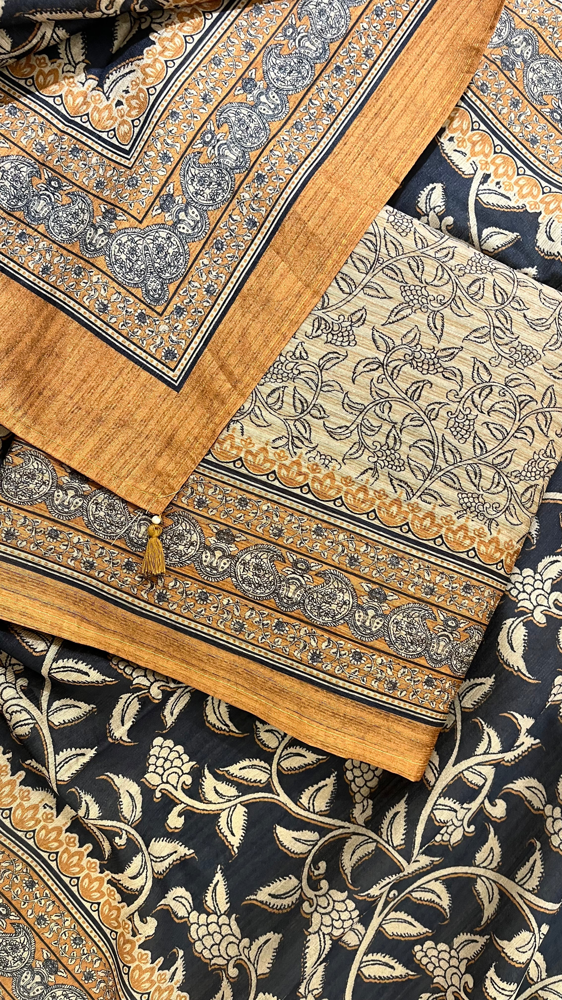 MUSTARD & BLACK PRINTED UNSTITCHED SUIT