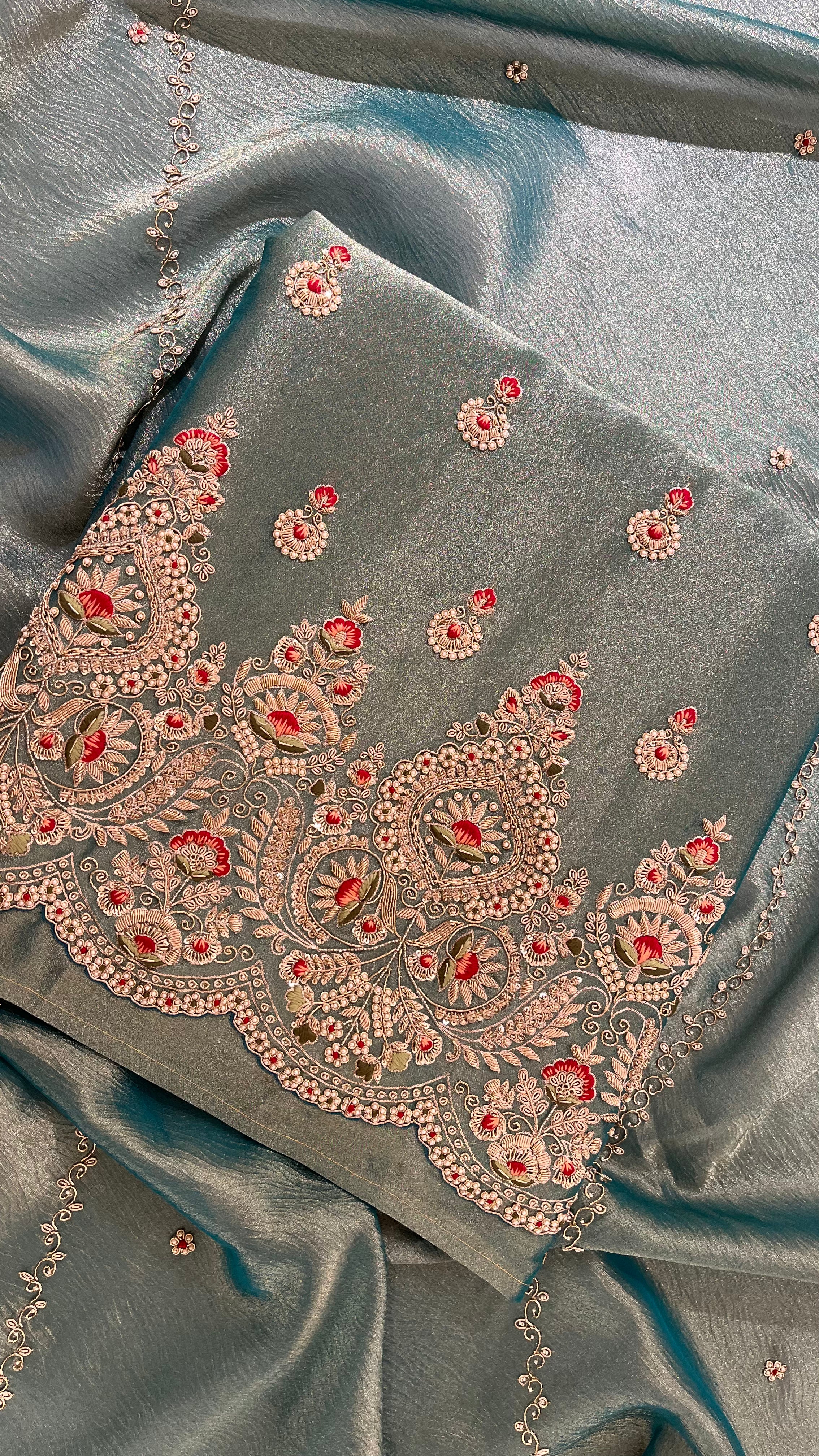 TEAL BLUE EMBROIDERED UNSTITCHED SUIT