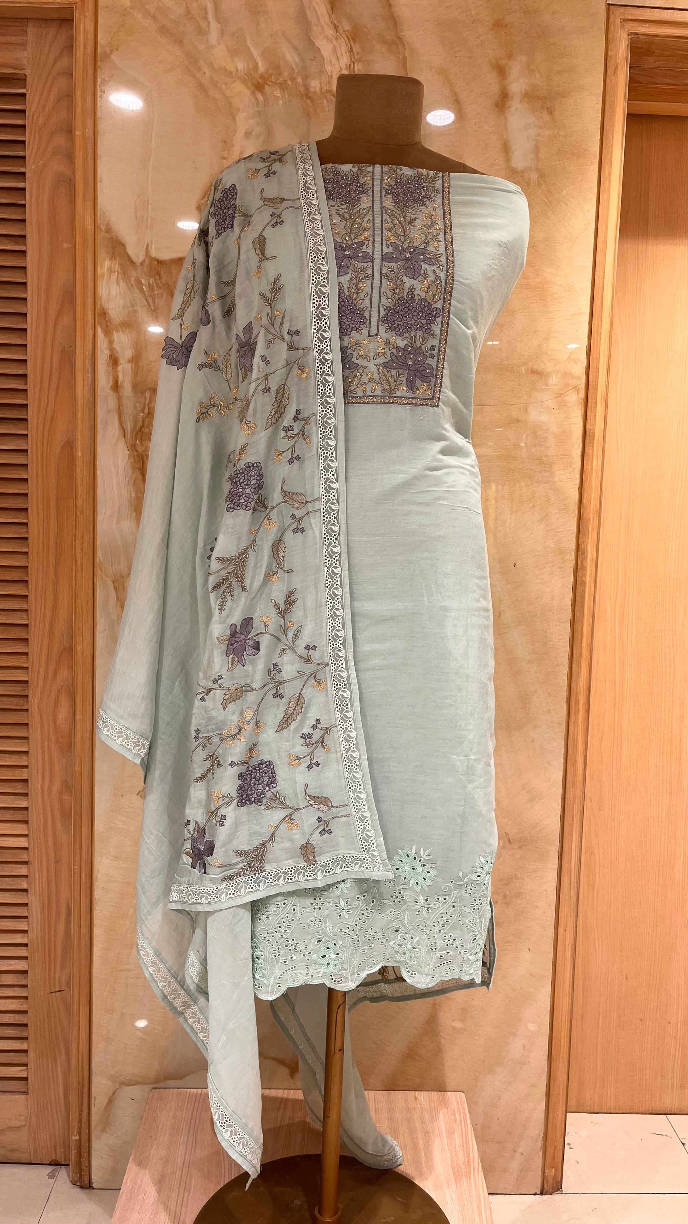ELEGANT SAGE GREEN EMBROIDERED UNSTITCHED SUIT SET