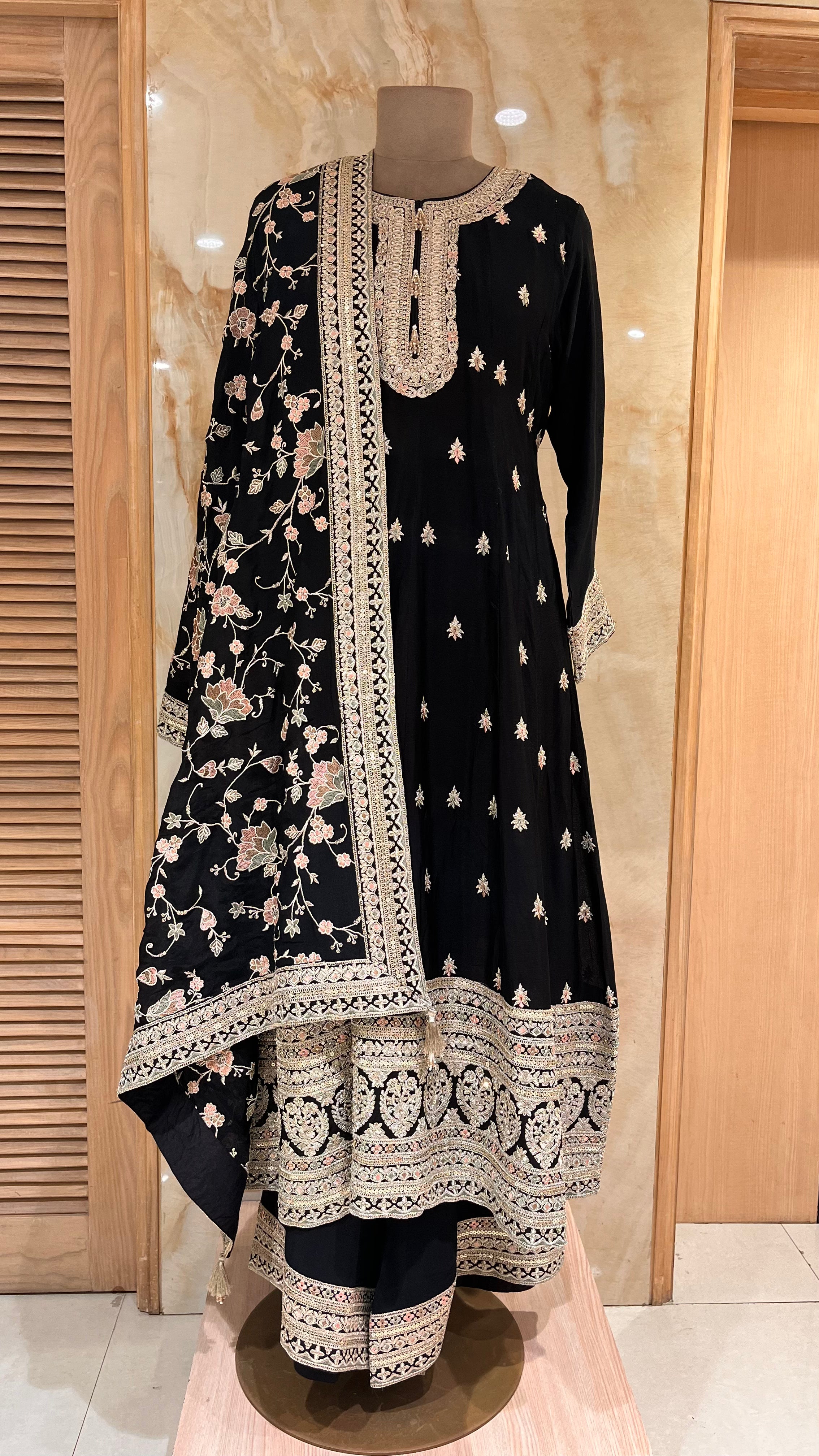 CLASSIC BLACK & GOLD EMBROIDERED READYMADE SUIT SET
