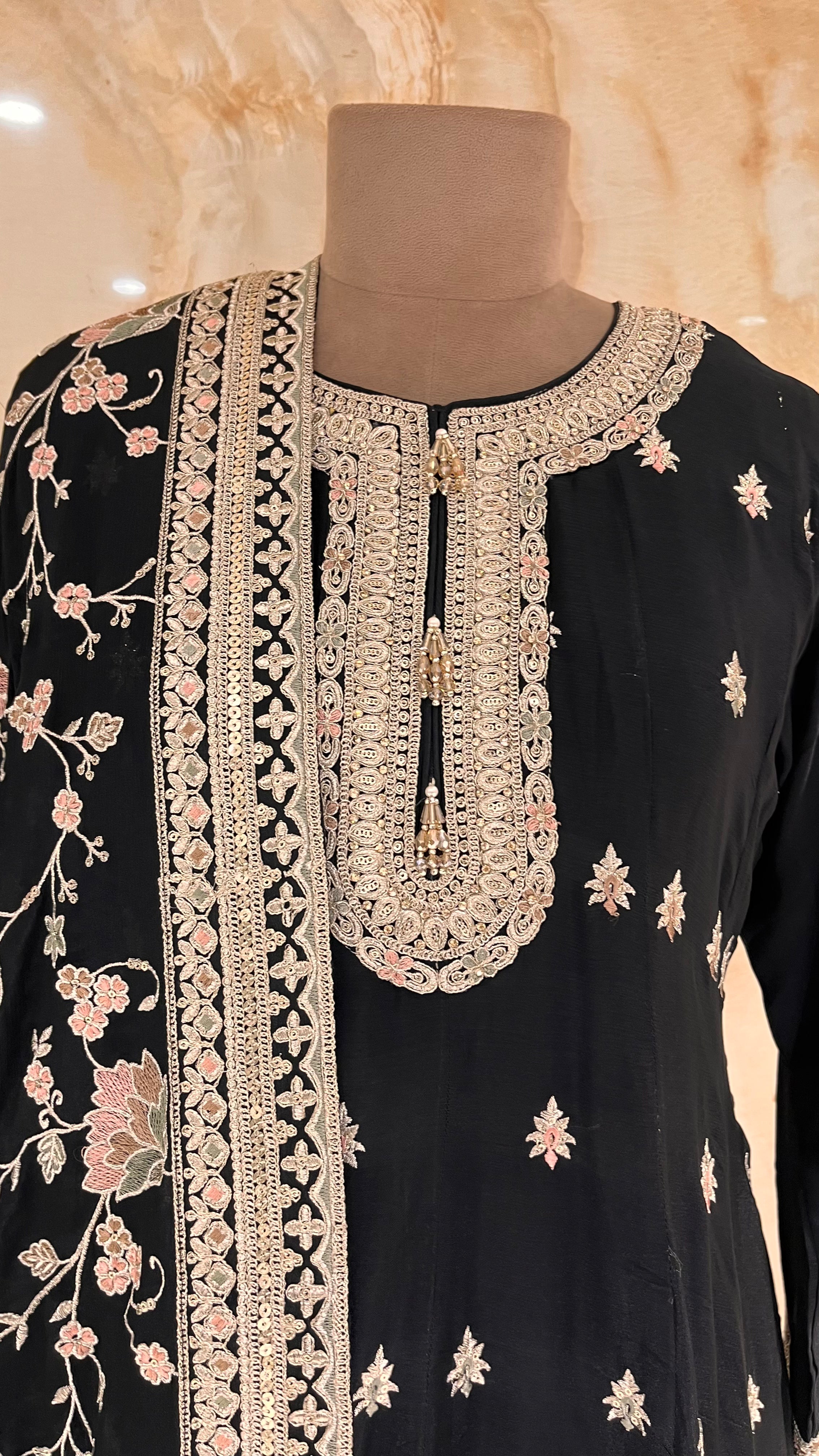 CLASSIC BLACK & GOLD EMBROIDERED READYMADE SUIT SET