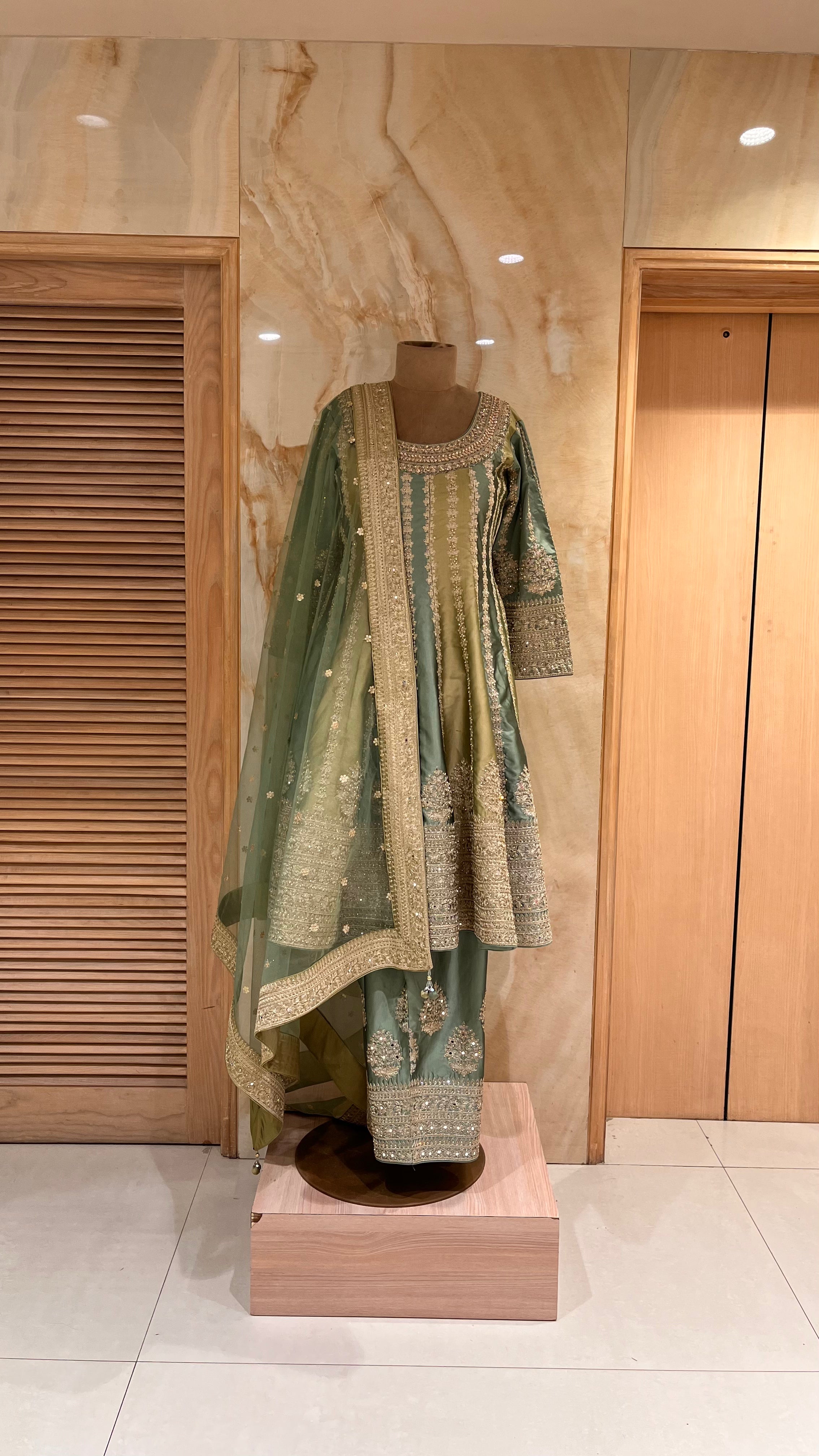 ELEGANT GREEN & GOLD EMBROIDERED READYMADE SUIT SET