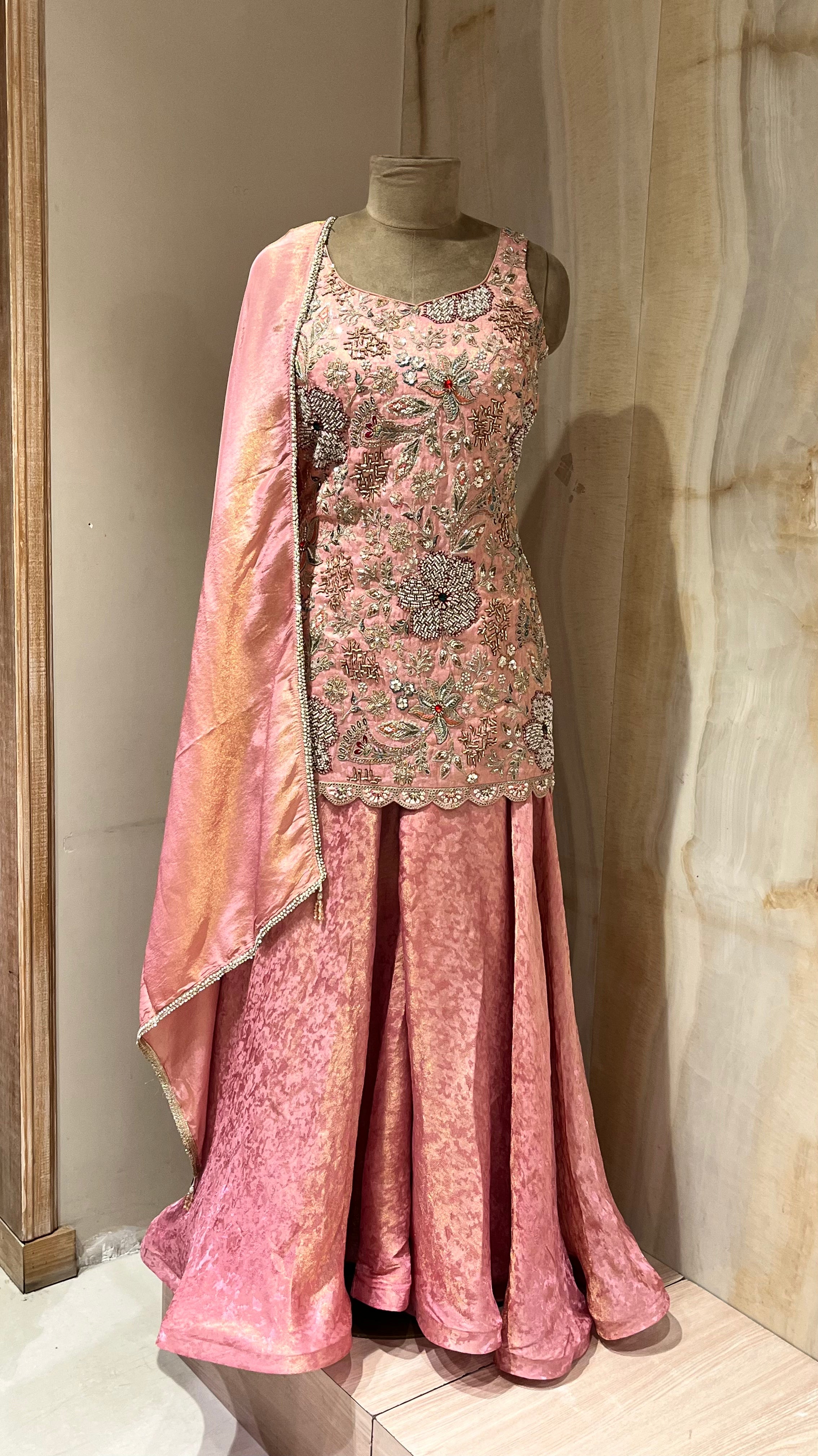 PINK EMBROIDERED LEHENGA STYLE SUIT
