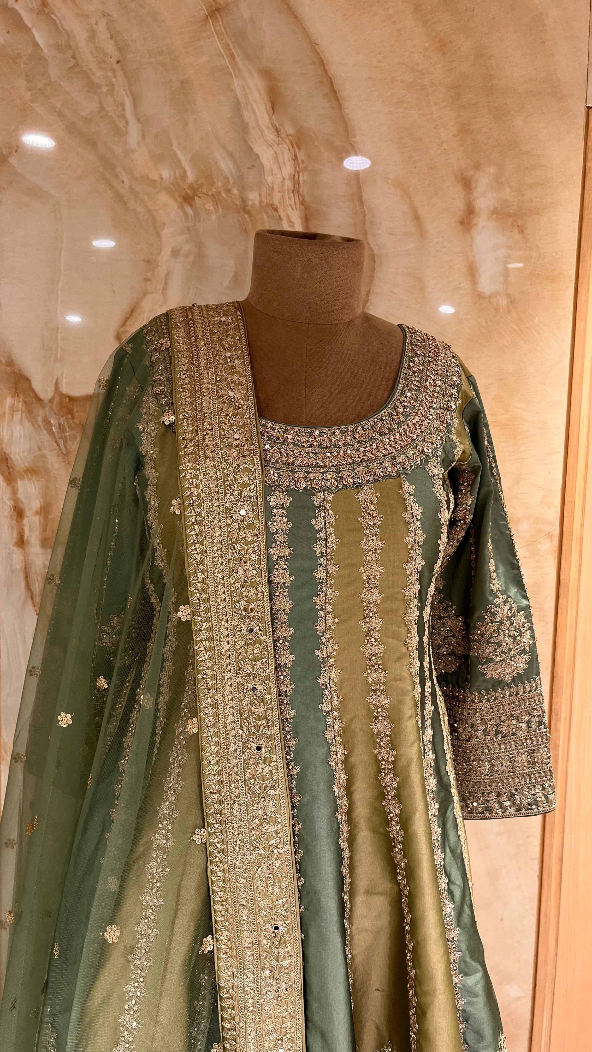ELEGANT GREEN & GOLD EMBROIDERED READYMADE SUIT SET