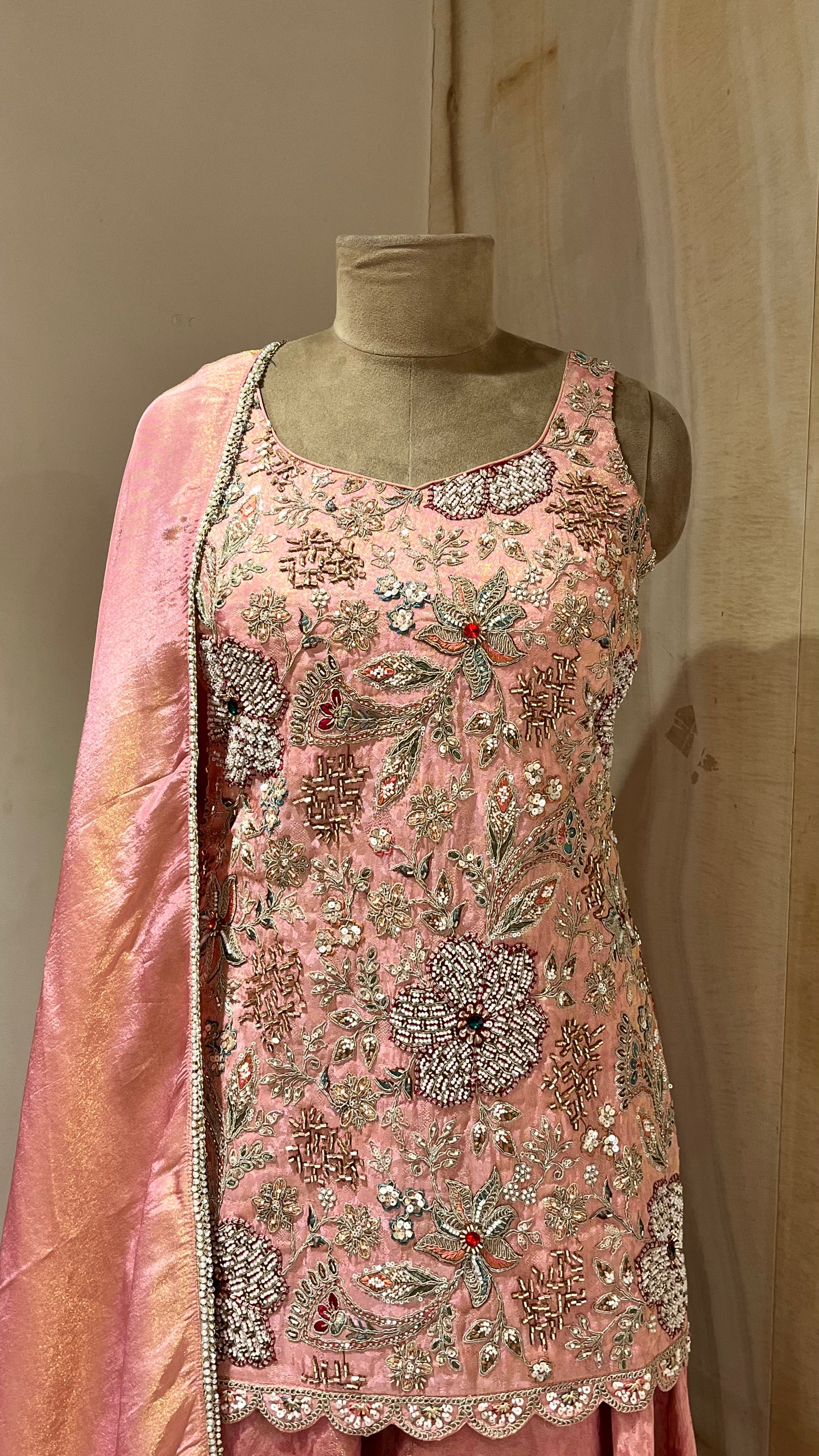 PINK EMBROIDERED LEHENGA STYLE SUIT