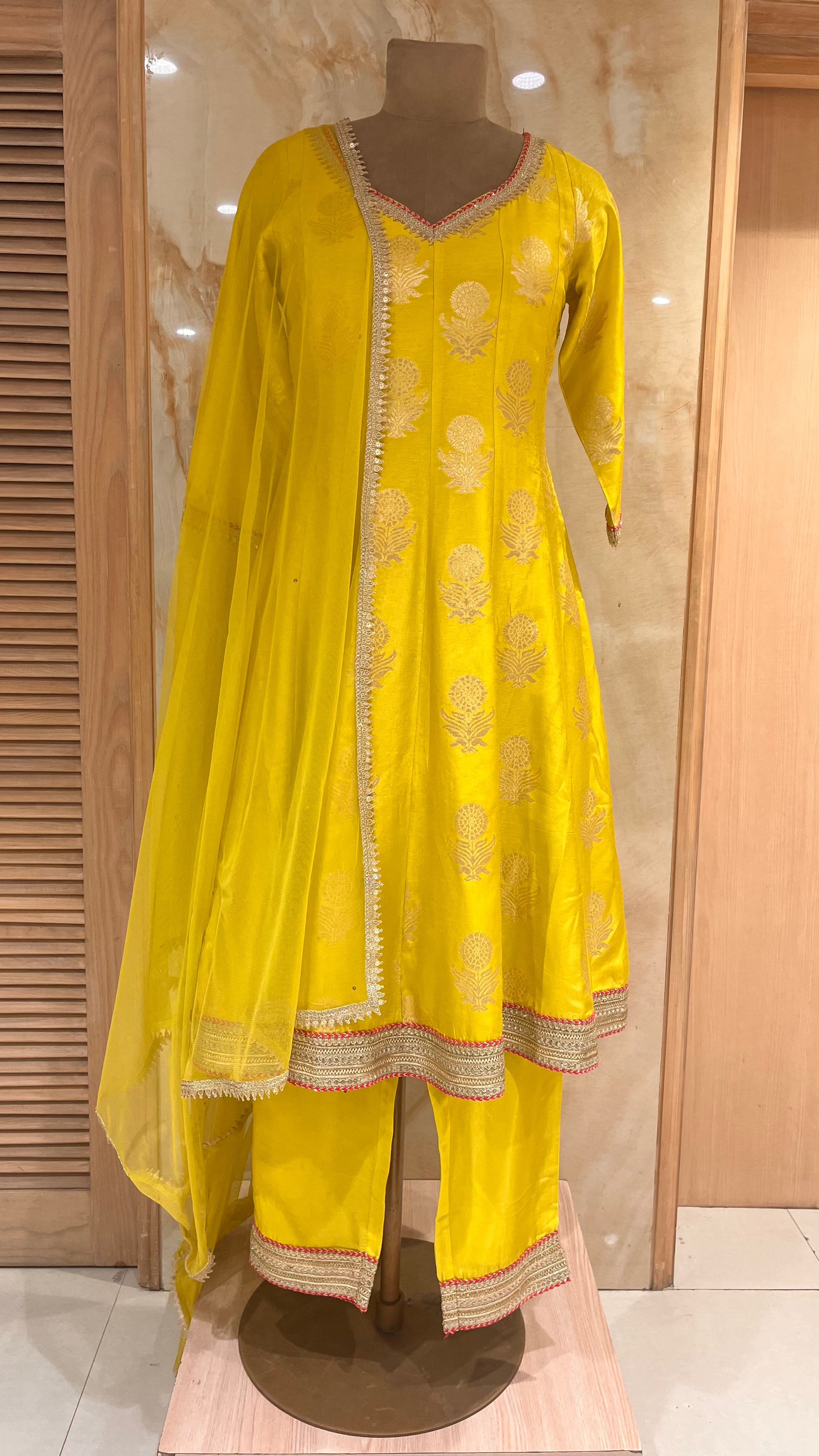 BRIGHT YELLOW & GOLD PRINTED READYMADE SUIT SET