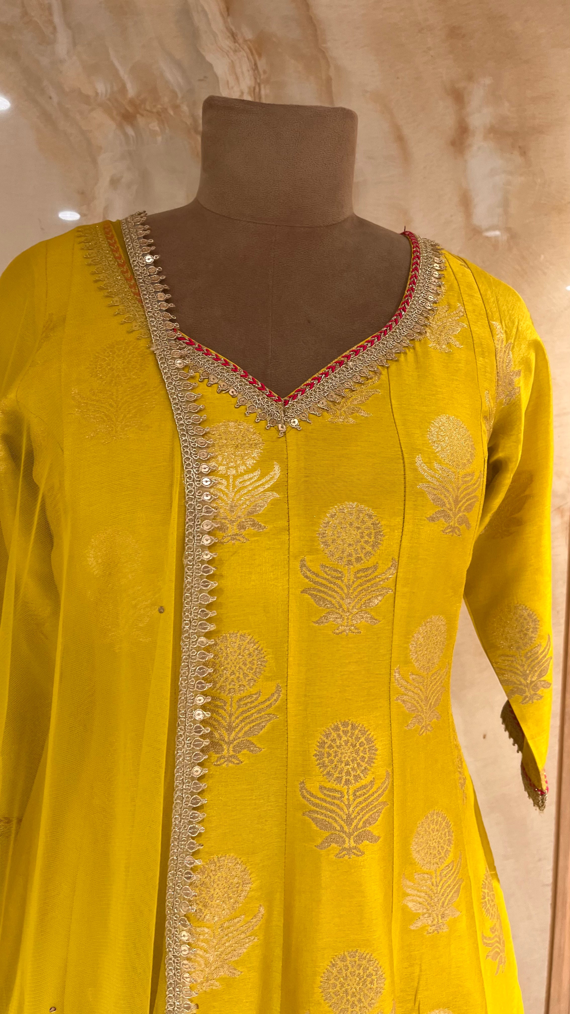 BRIGHT YELLOW & GOLD PRINTED READYMADE SUIT SET
