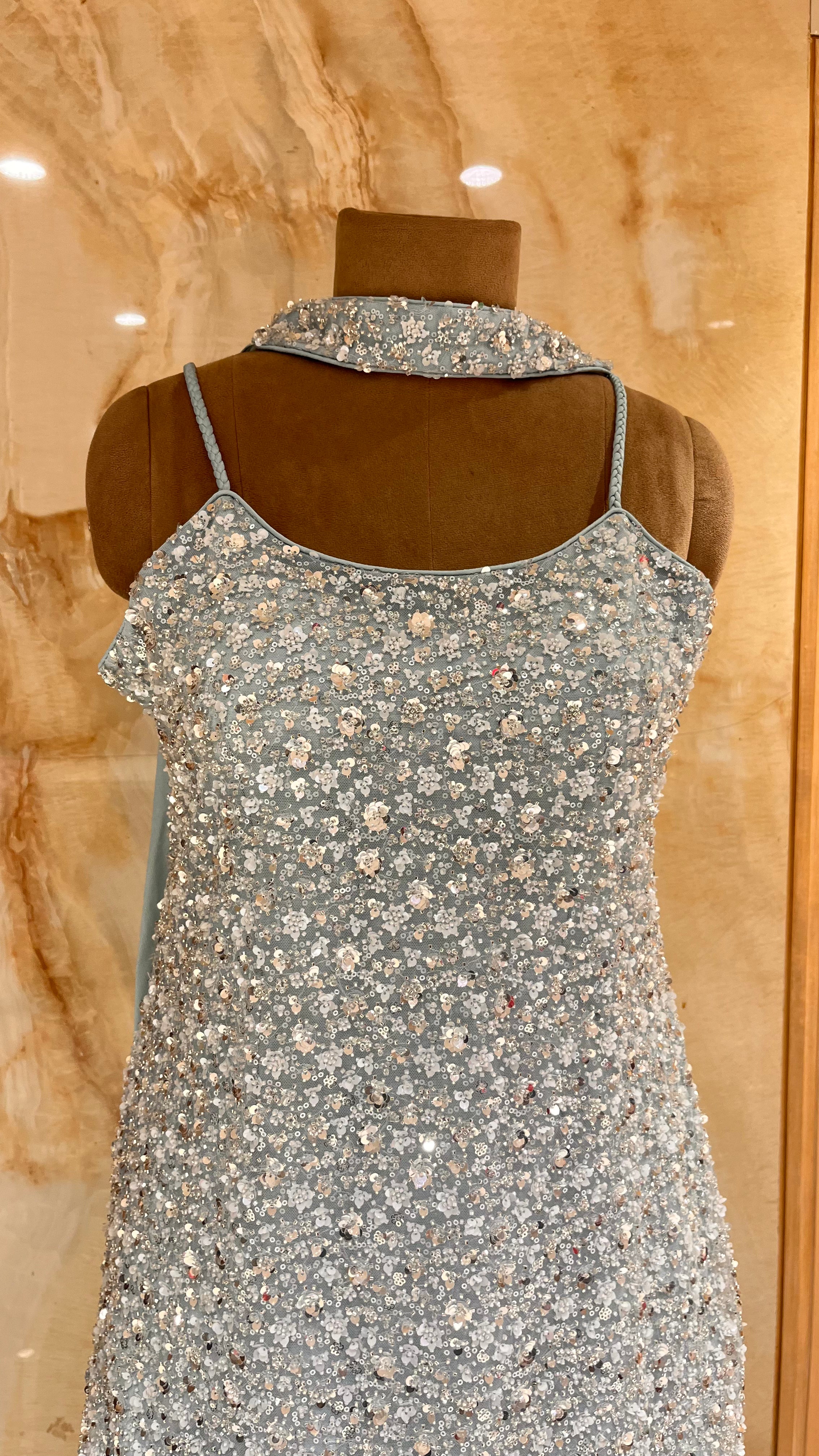 STYLISH SKY BLUE SEQUIN EMBROIDERED READYMADE SHARARA SET