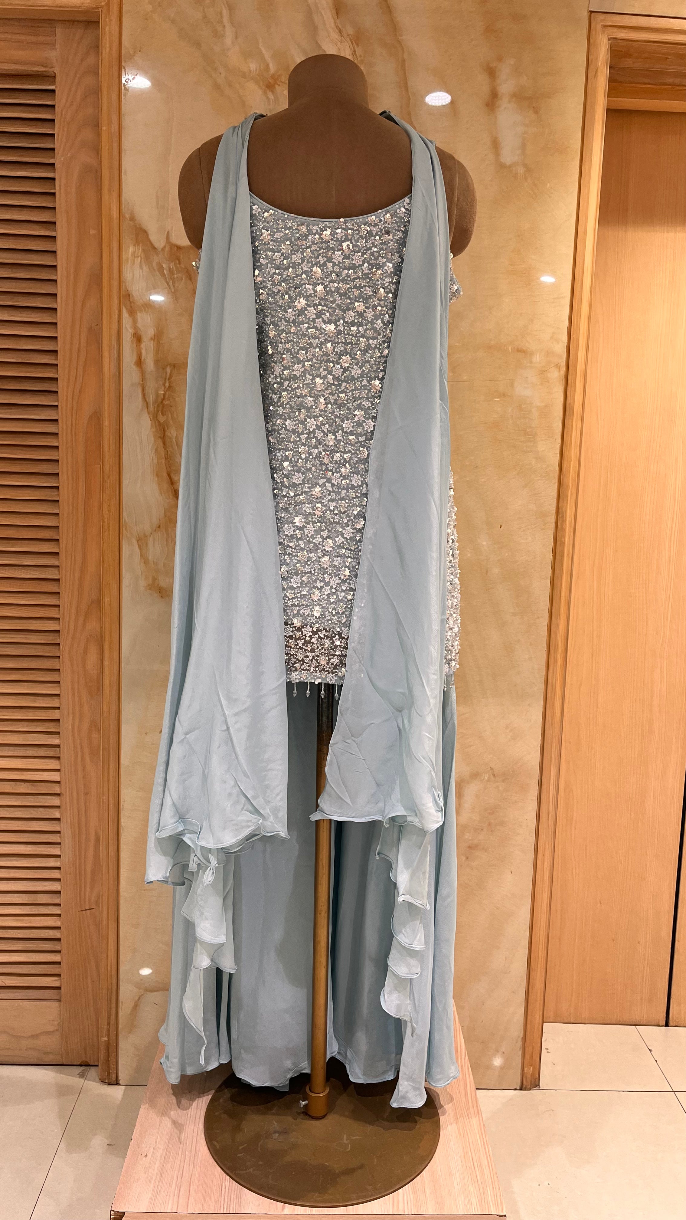 STYLISH SKY BLUE SEQUIN EMBROIDERED READYMADE SHARARA SET