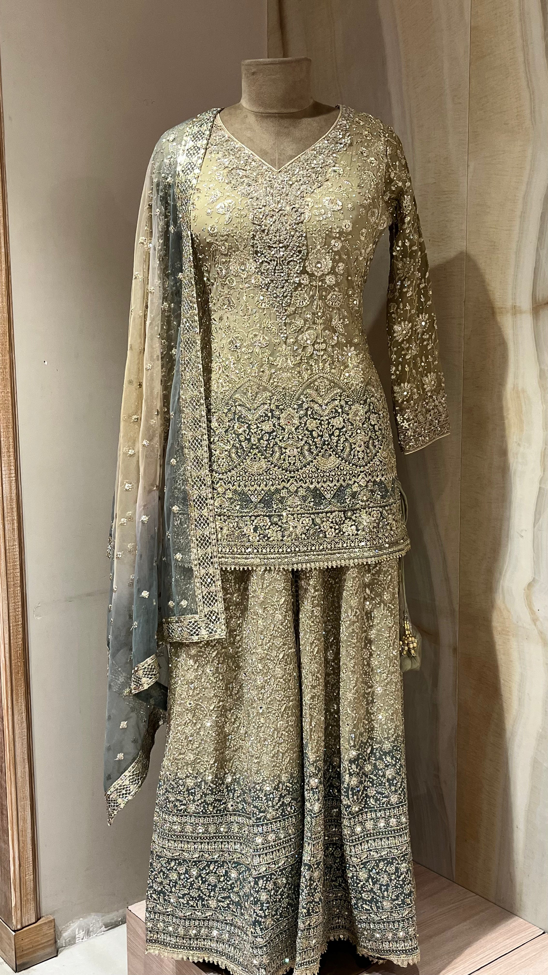 GREY EMBROIDERED SHARARA SUIT