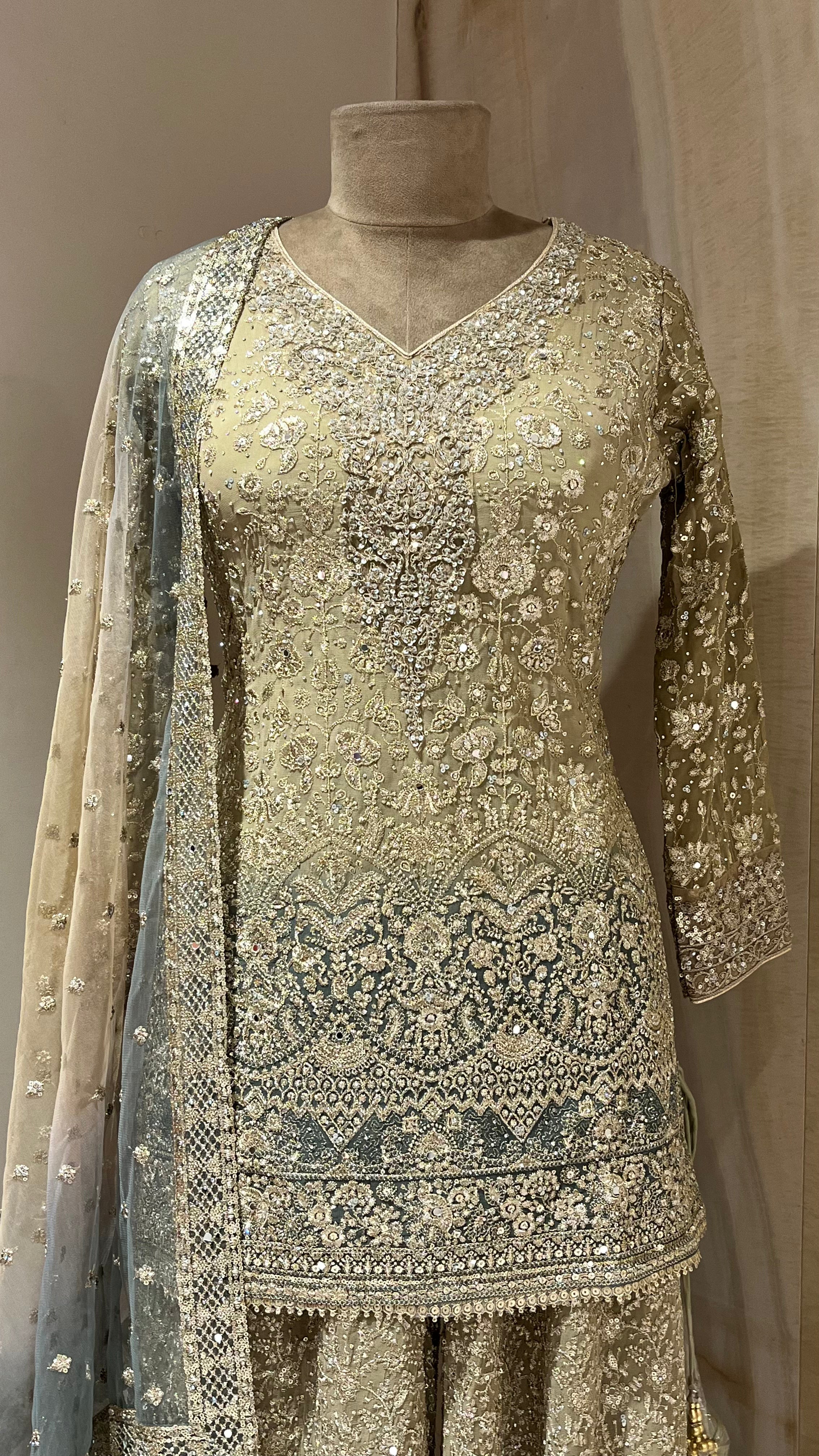 GREY EMBROIDERED SHARARA SUIT