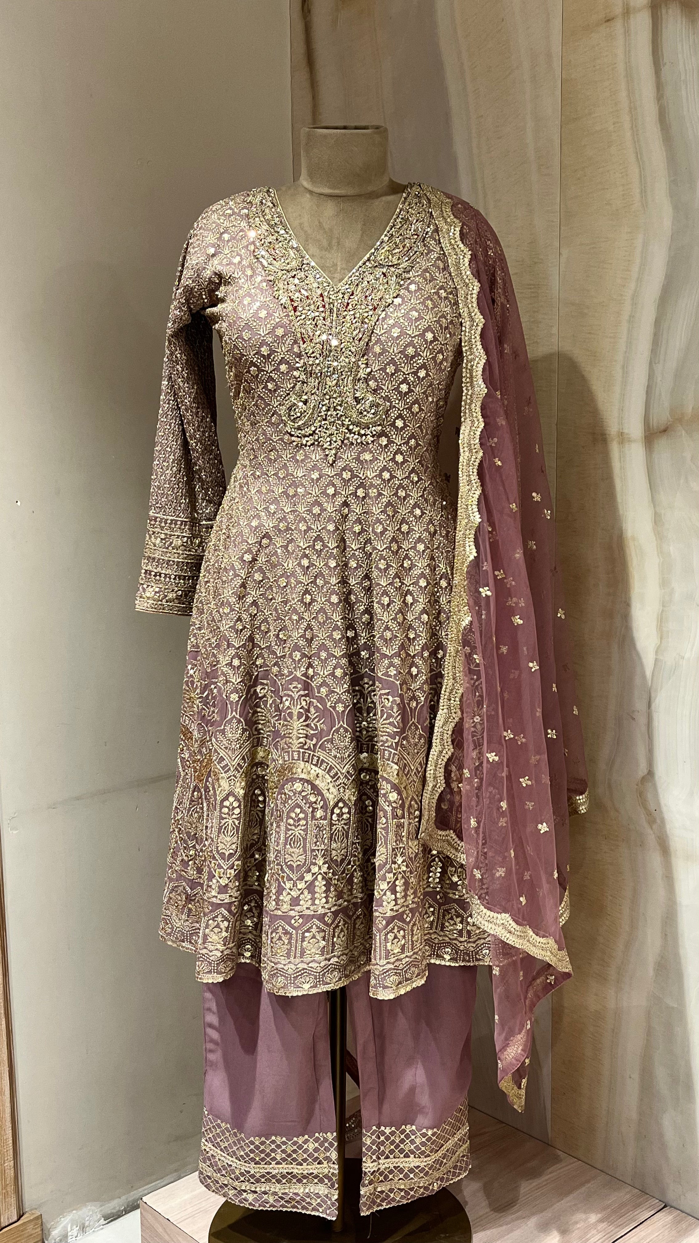 MAUVE EMBROIDERED PALAZZO SUIT