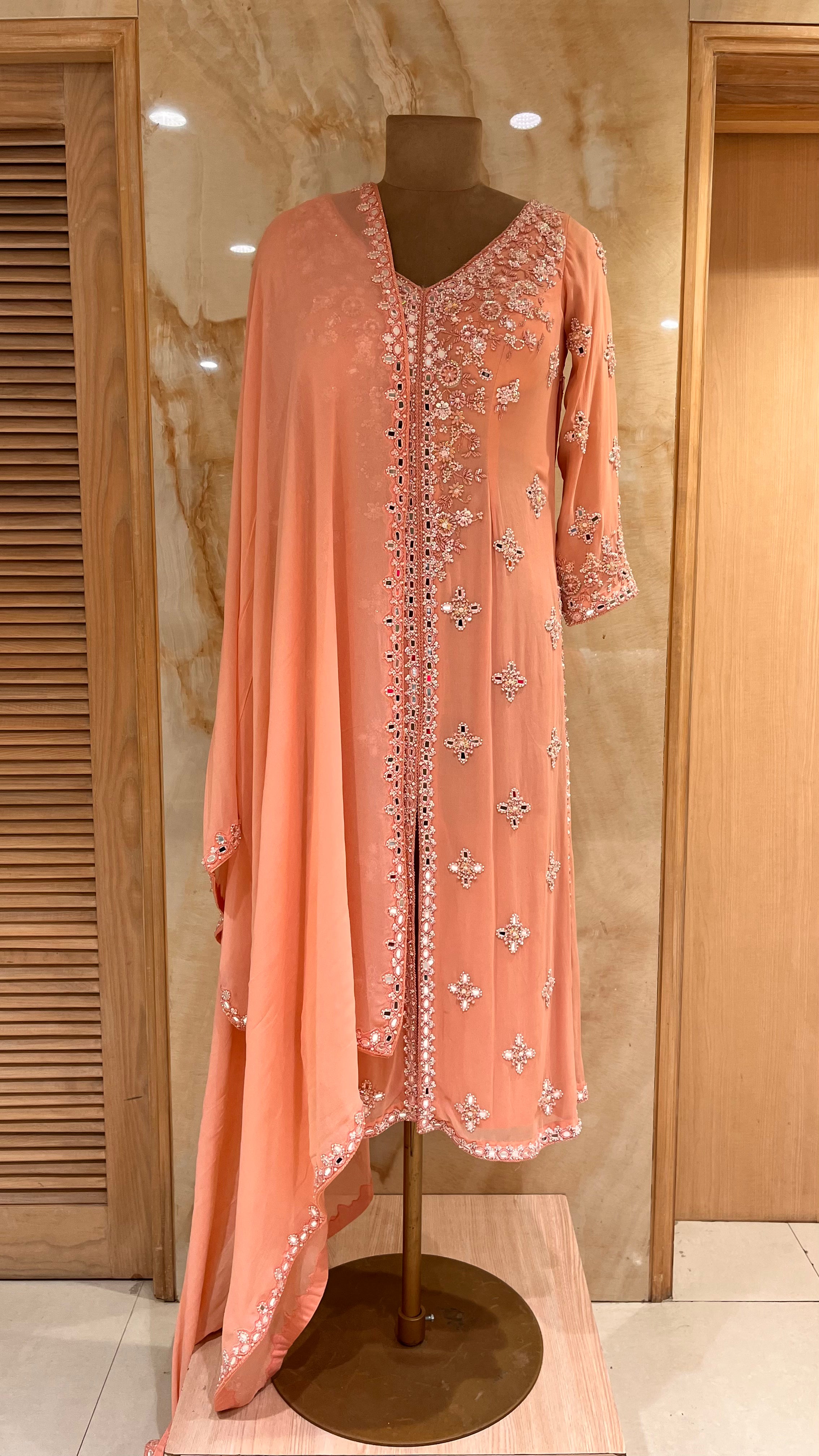 ELEGANT PEACH EMBROIDERED READYMADE SUIT SET