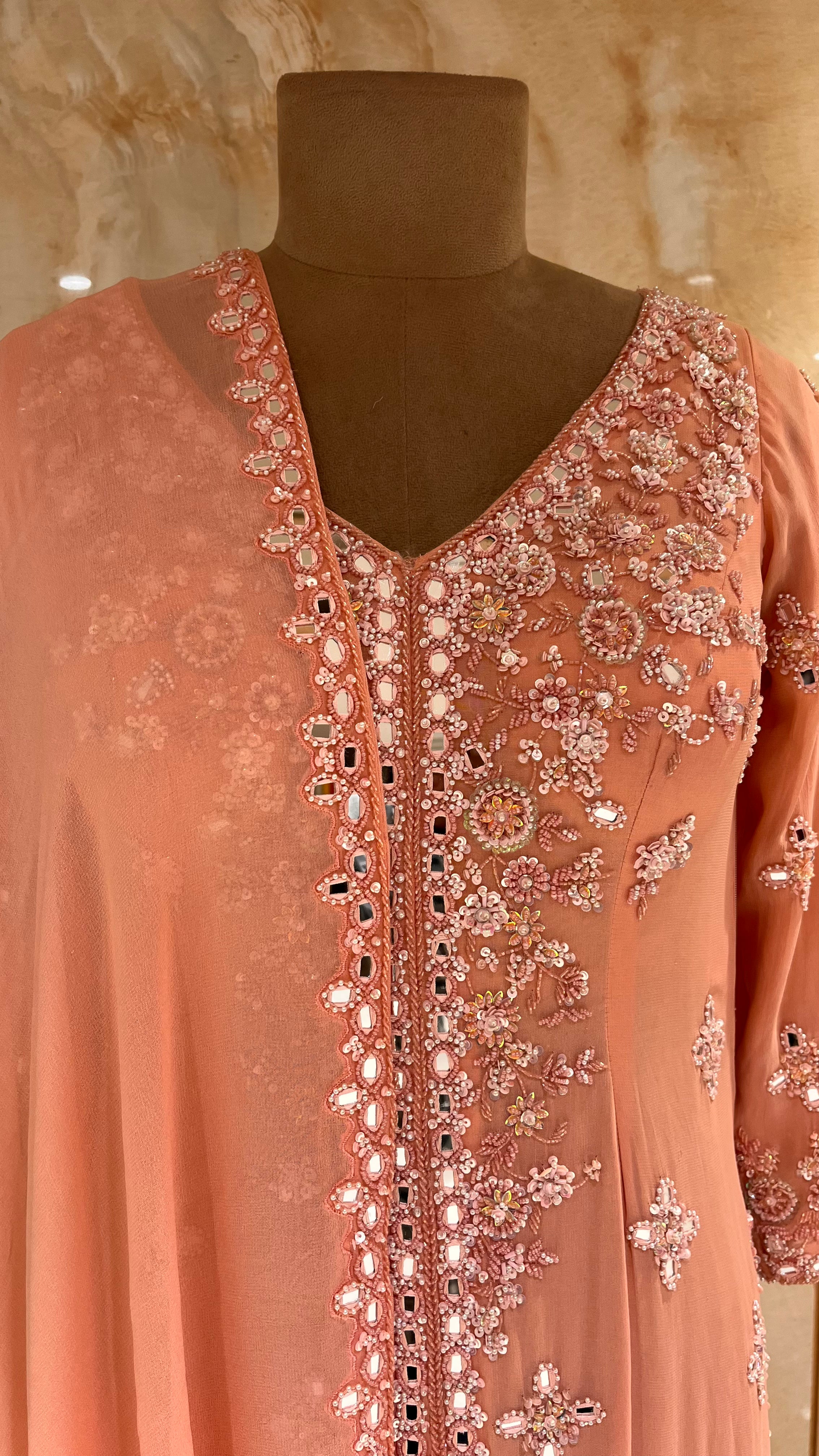 ELEGANT PEACH EMBROIDERED READYMADE SUIT SET