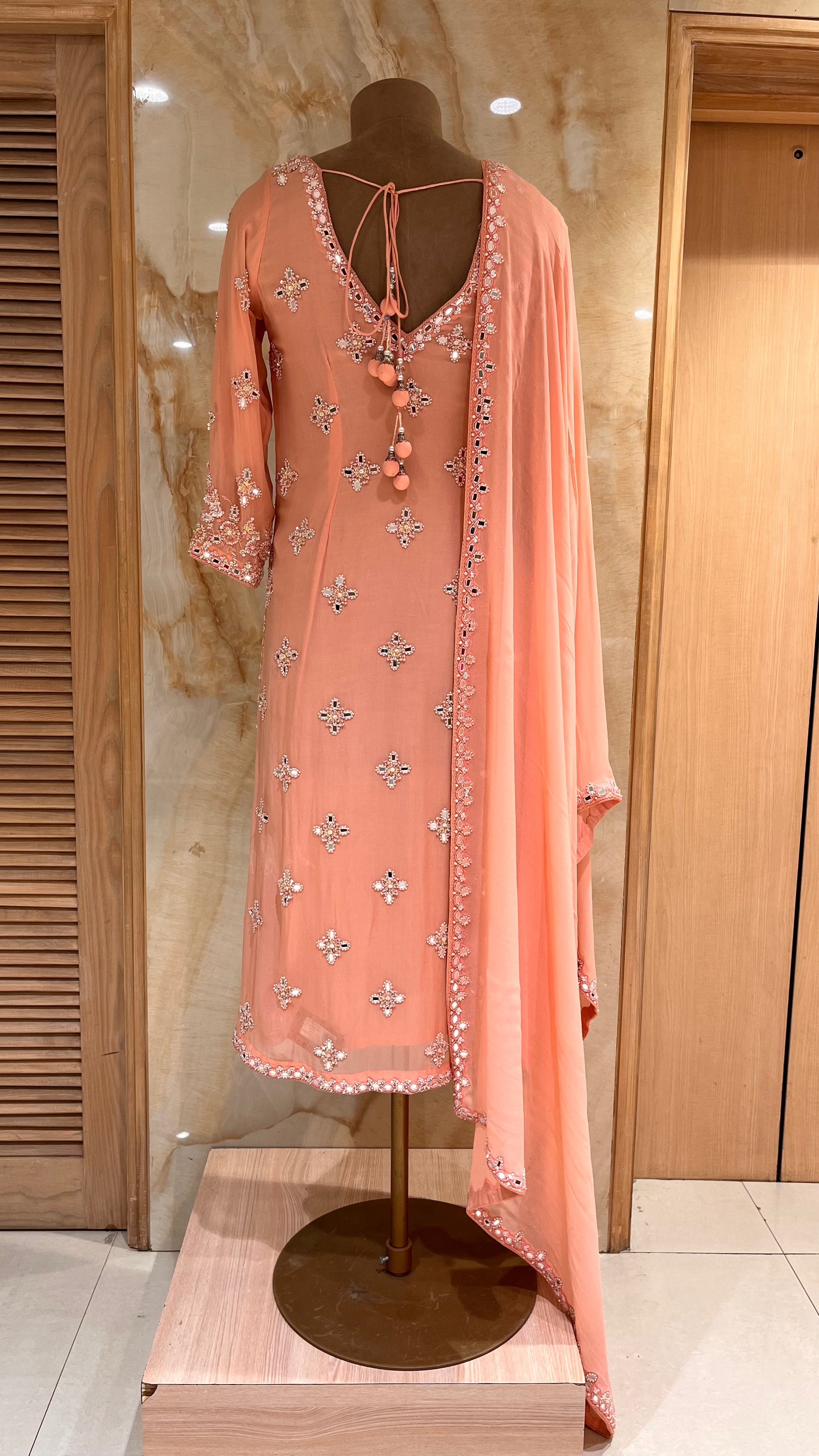ELEGANT PEACH EMBROIDERED READYMADE SUIT SET