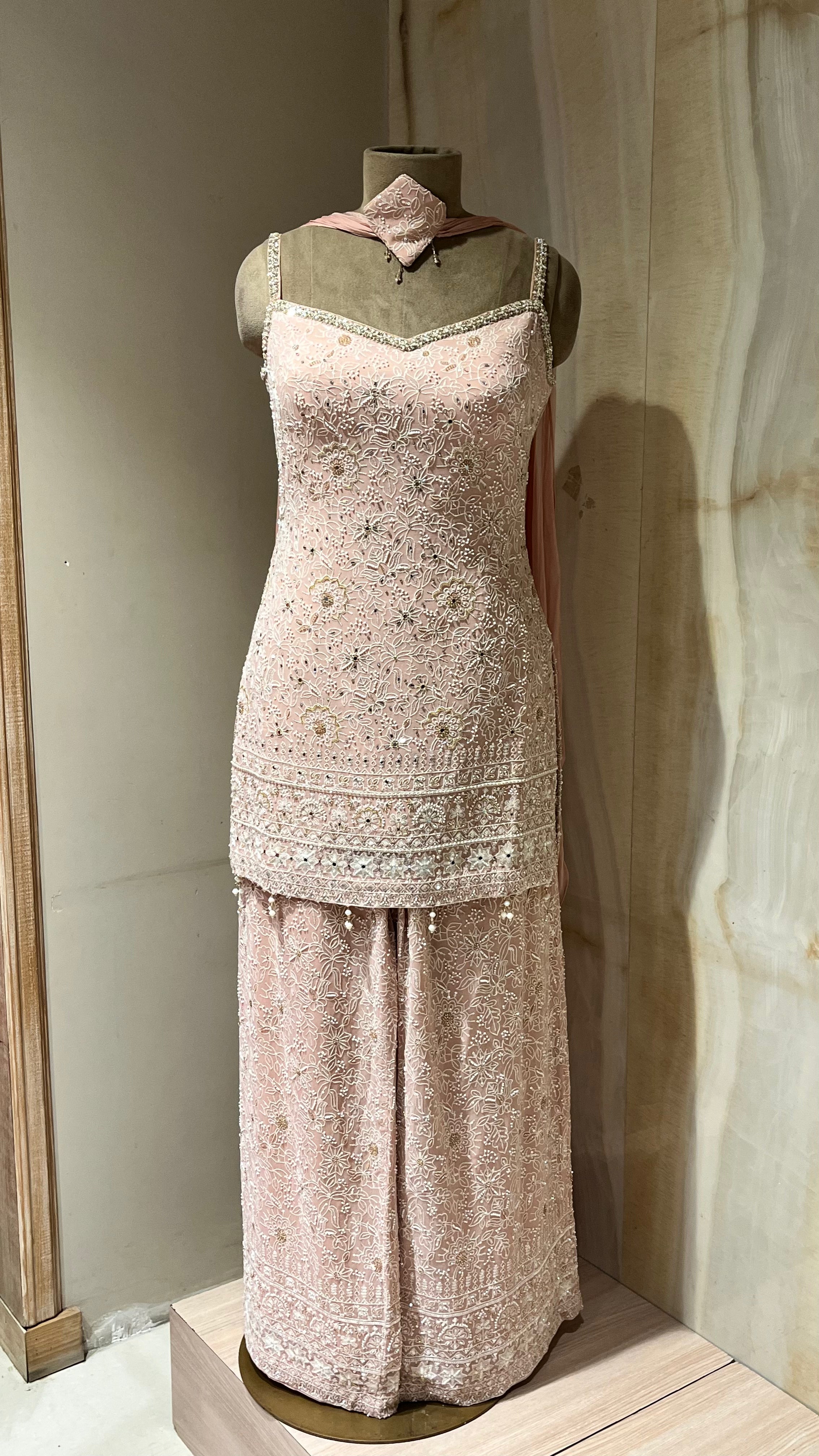 BLUSH PINK EMBROIDERED PALAZZO SUIT