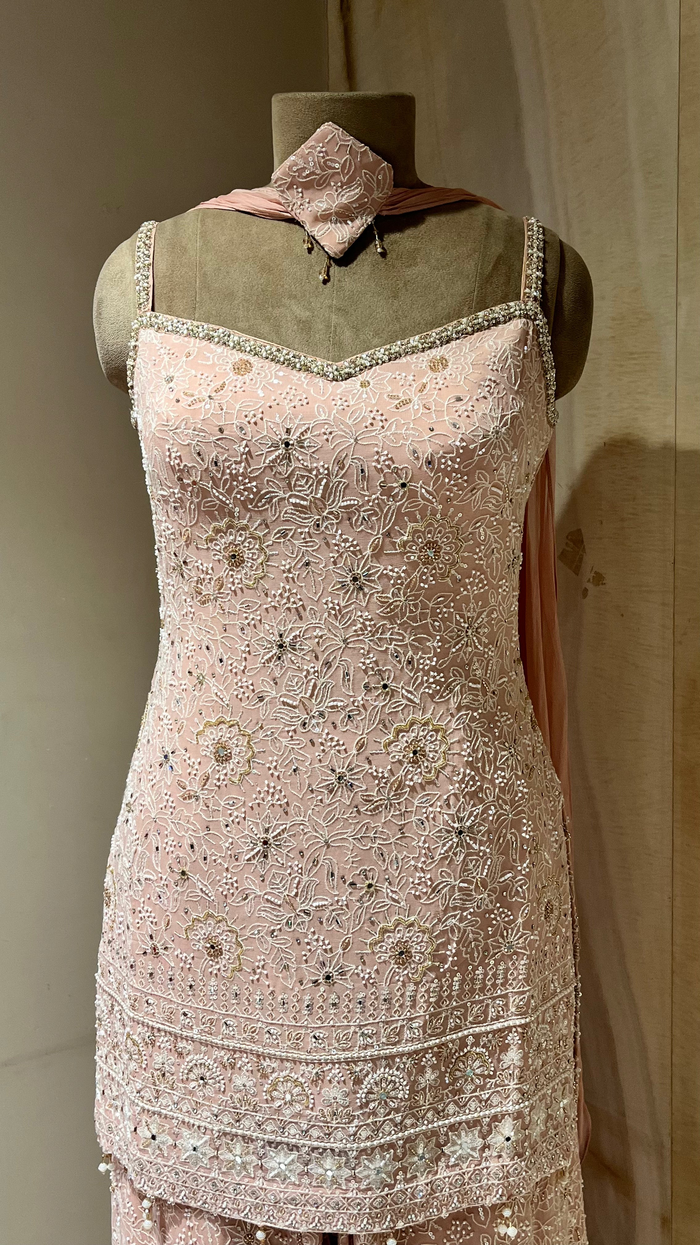 BLUSH PINK EMBROIDERED PALAZZO SUIT