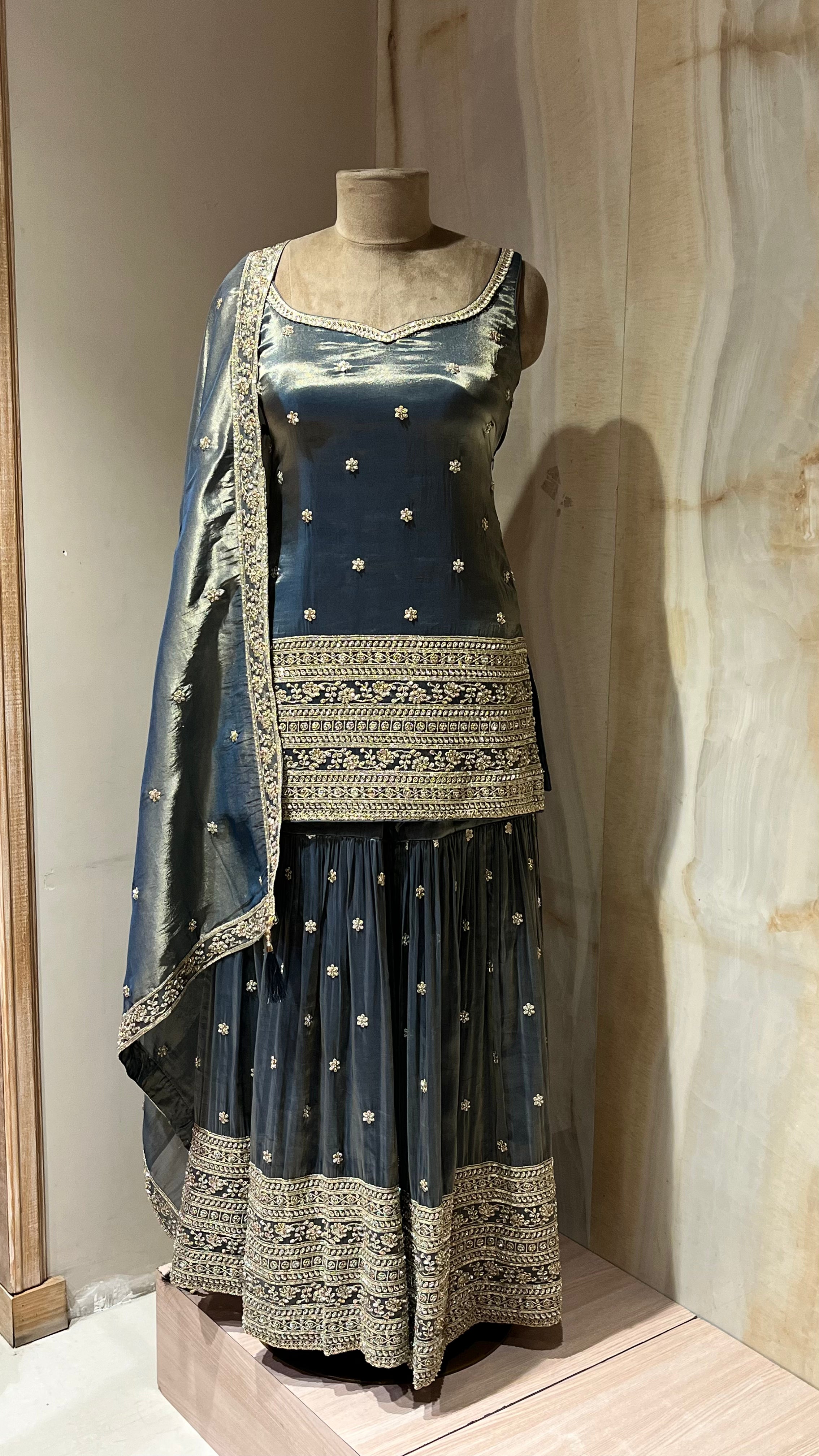 DARK GREY EMBROIDERED SHARARA SUIT