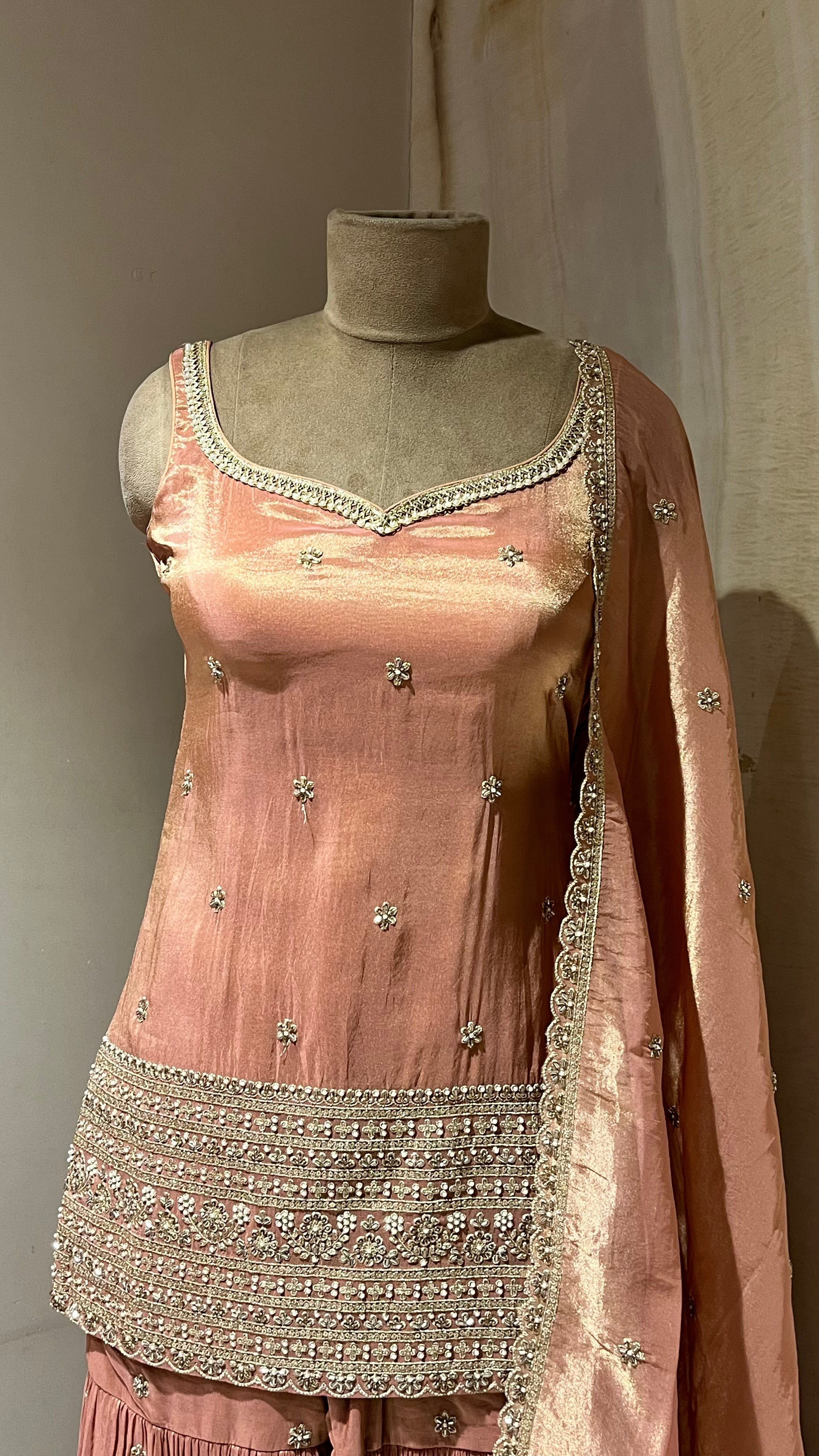 PEACH EMBROIDERED SHARARA SUIT