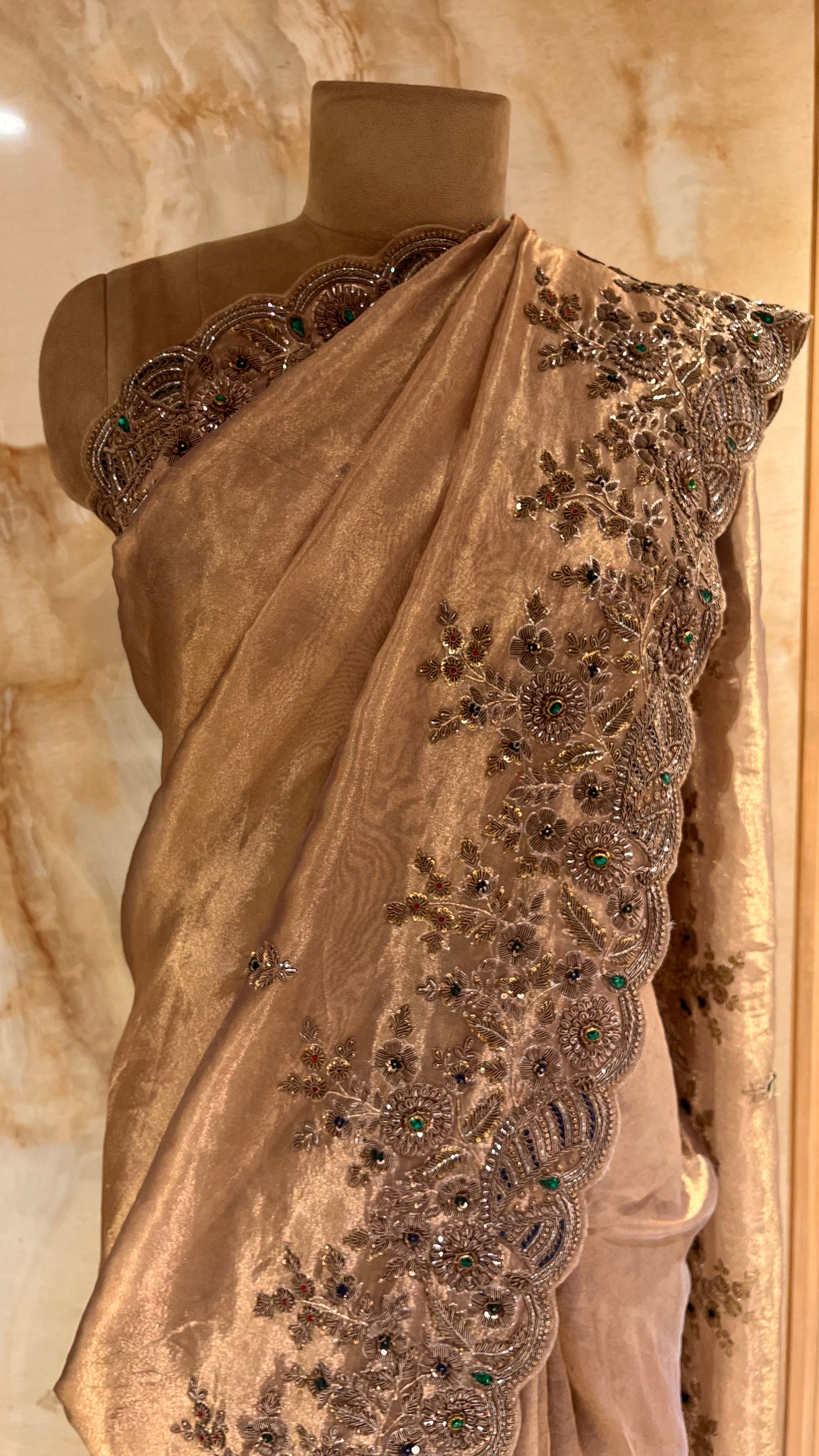 ELEGANT BEIGE DESIGNER SAREE WITH HEAVY EMBROIDERED BORDER