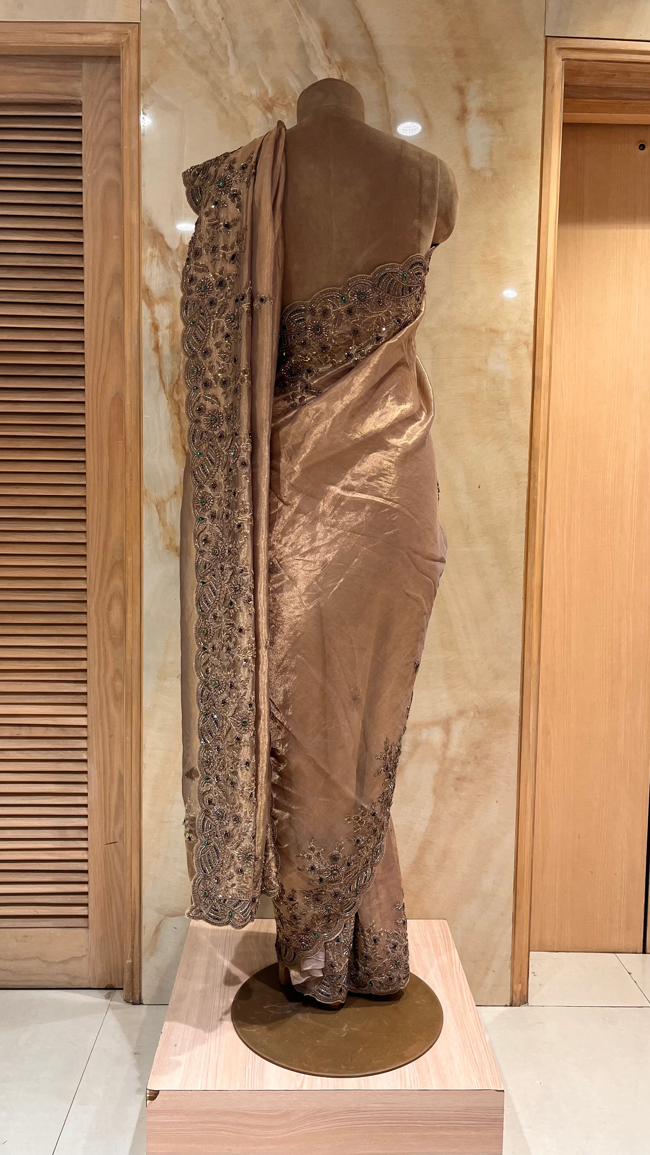 ELEGANT BEIGE DESIGNER SAREE WITH HEAVY EMBROIDERED BORDER