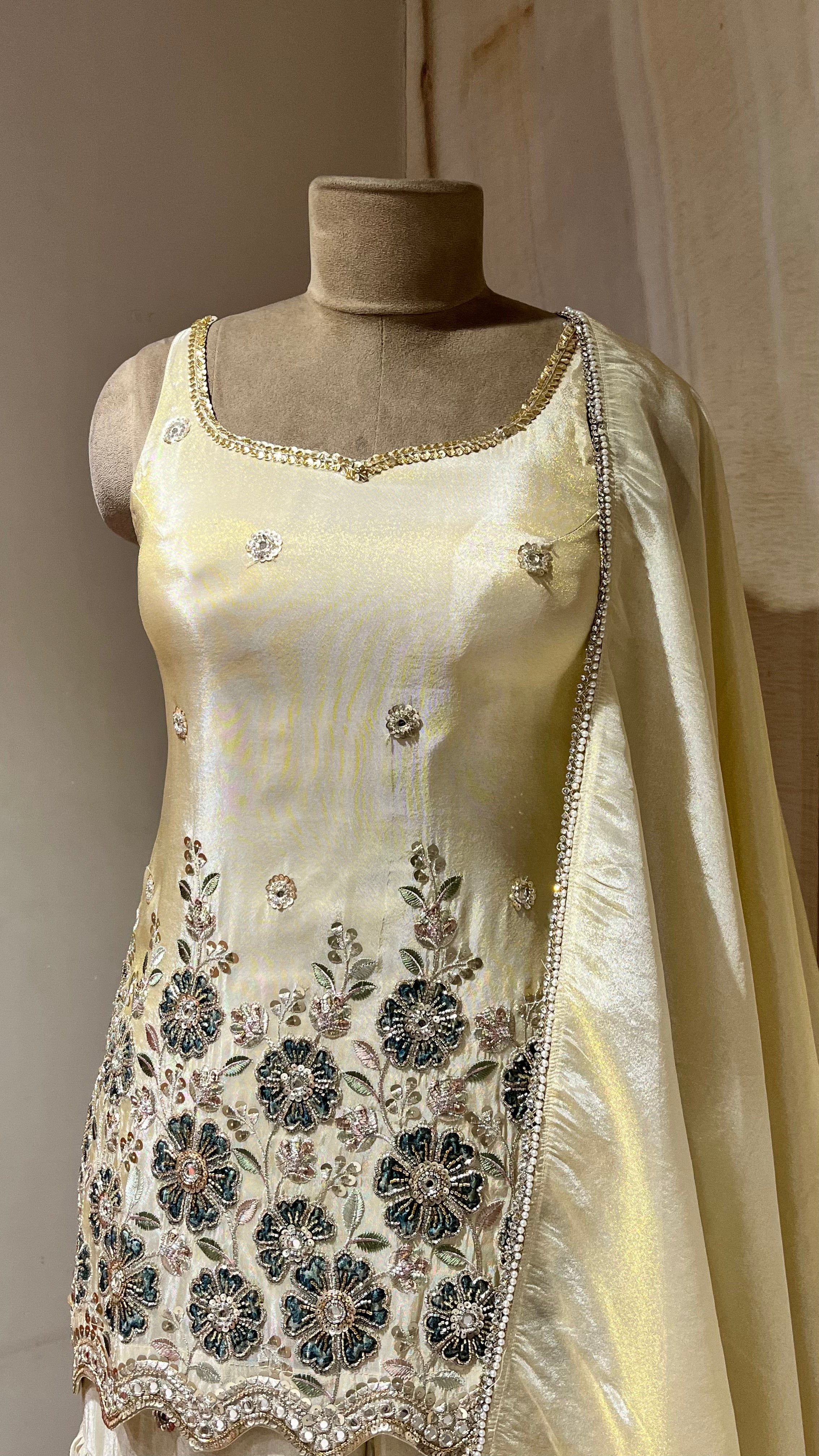 IVORY EMBROIDERED SHARARA SUIT