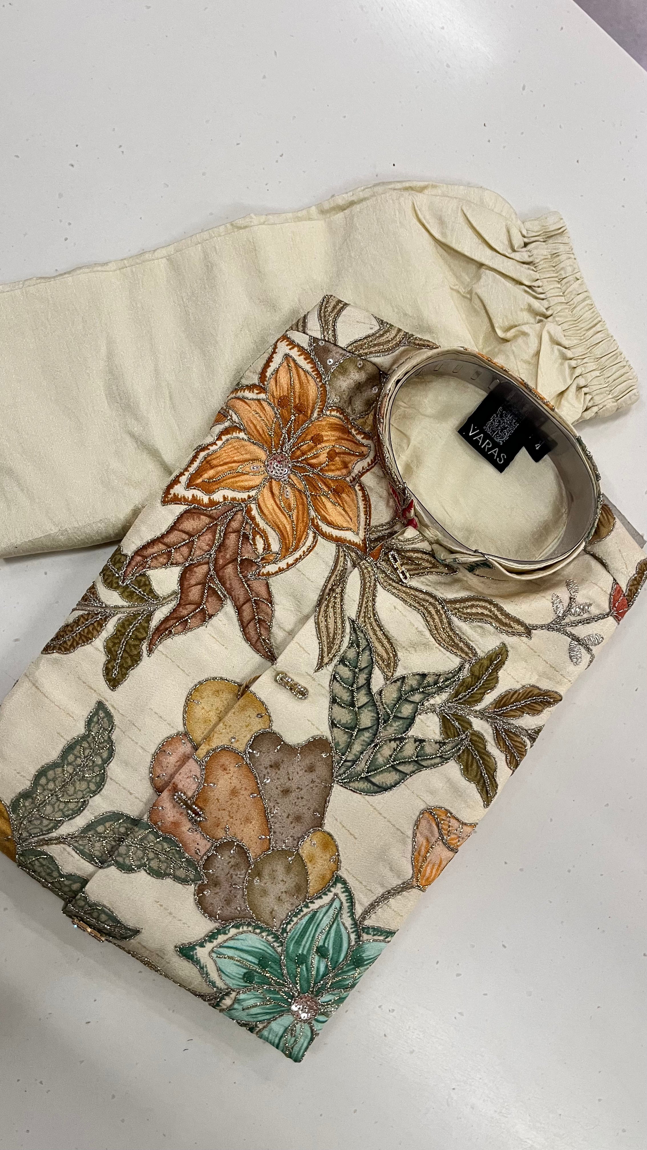 CREAM MULTICOLOR FLORAL KIDS KURTA SET