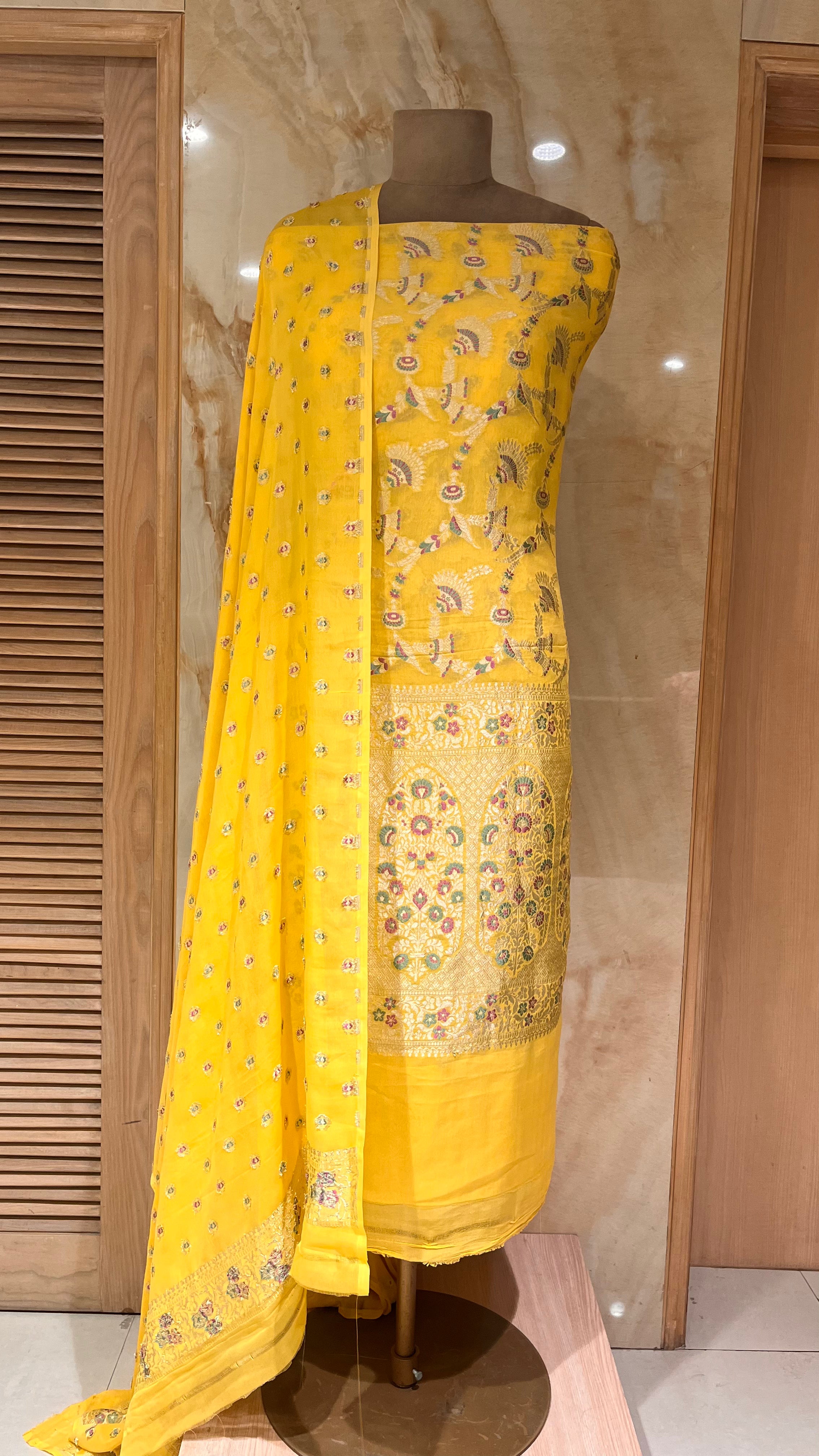 ELEGANT YELLOW EMBROIDERED UNSTITCHED SUIT SET