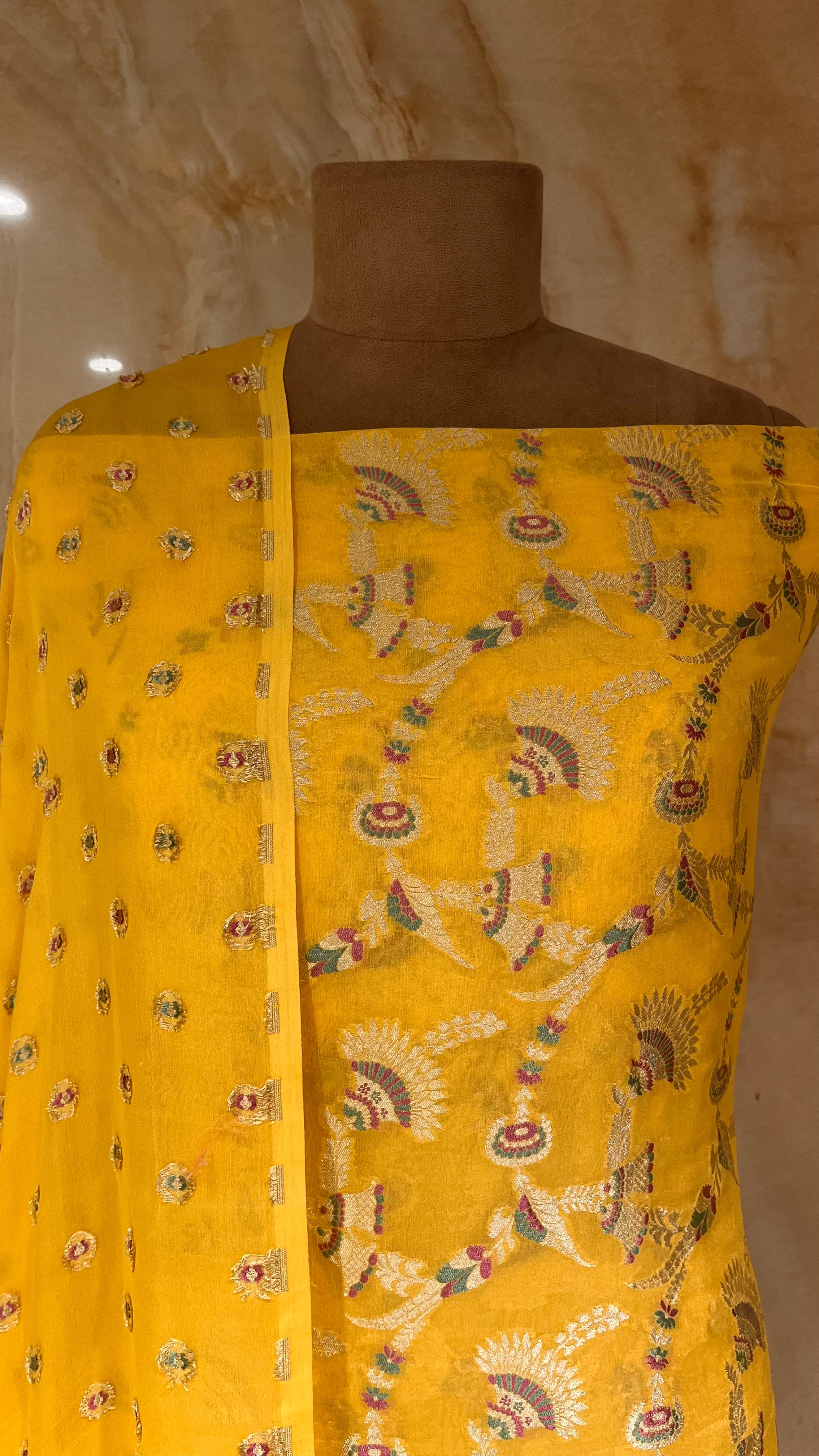 ELEGANT YELLOW EMBROIDERED UNSTITCHED SUIT SET