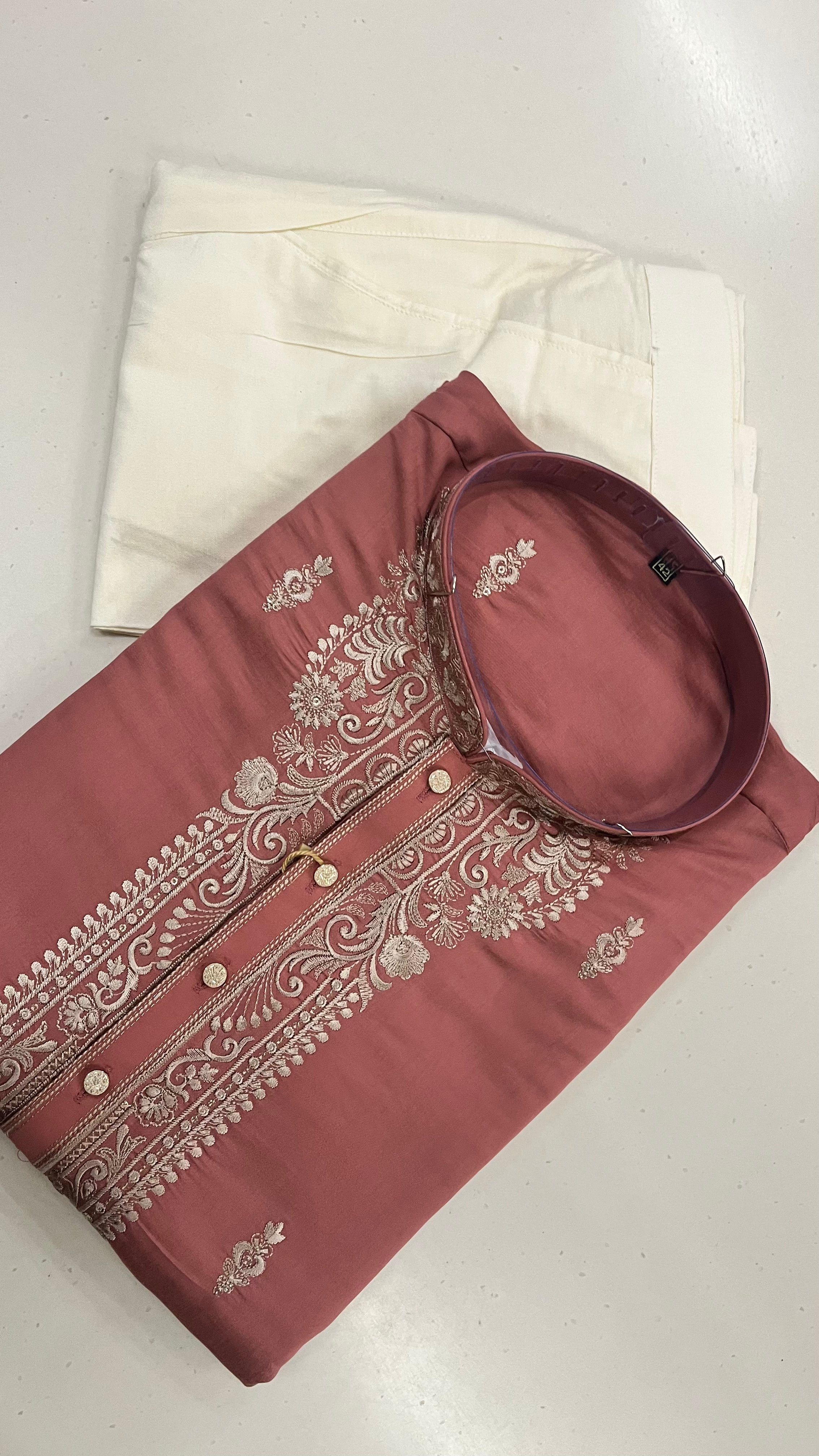 DUSTY ROSE EMBROIDERED MEN’S KURTA SET