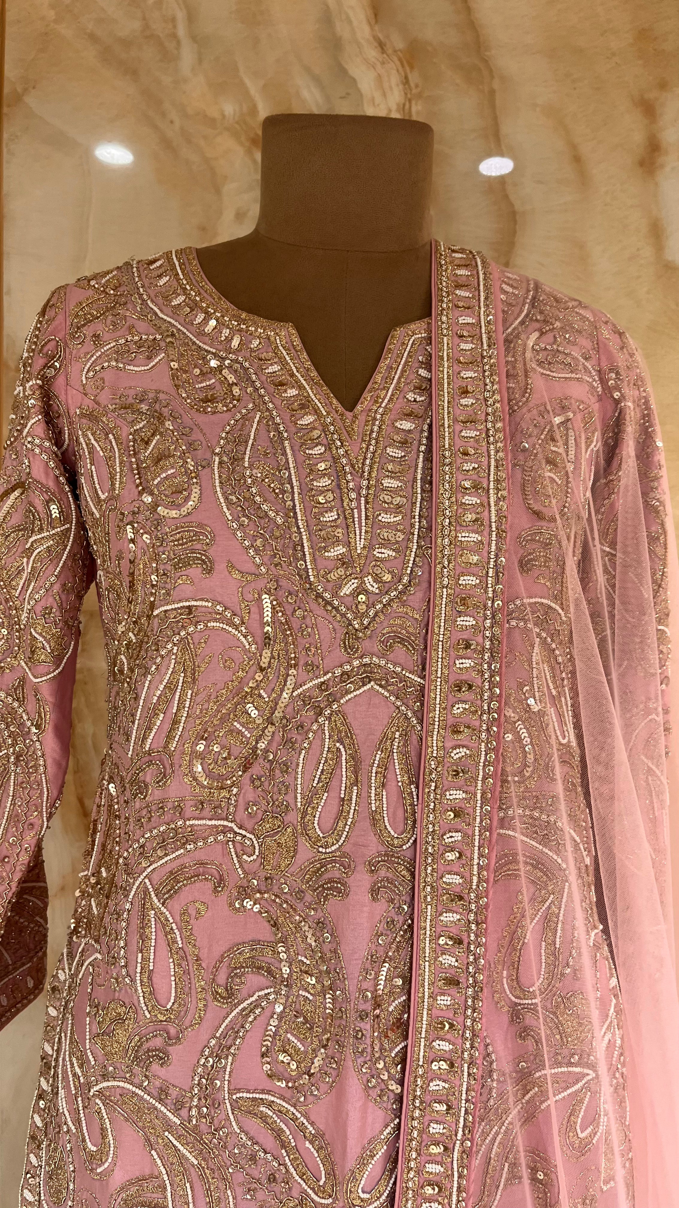 LUXURY BABY PINK HEAVY EMBROIDERED READYMADE SHARARA SUIT WITH DUPATTA