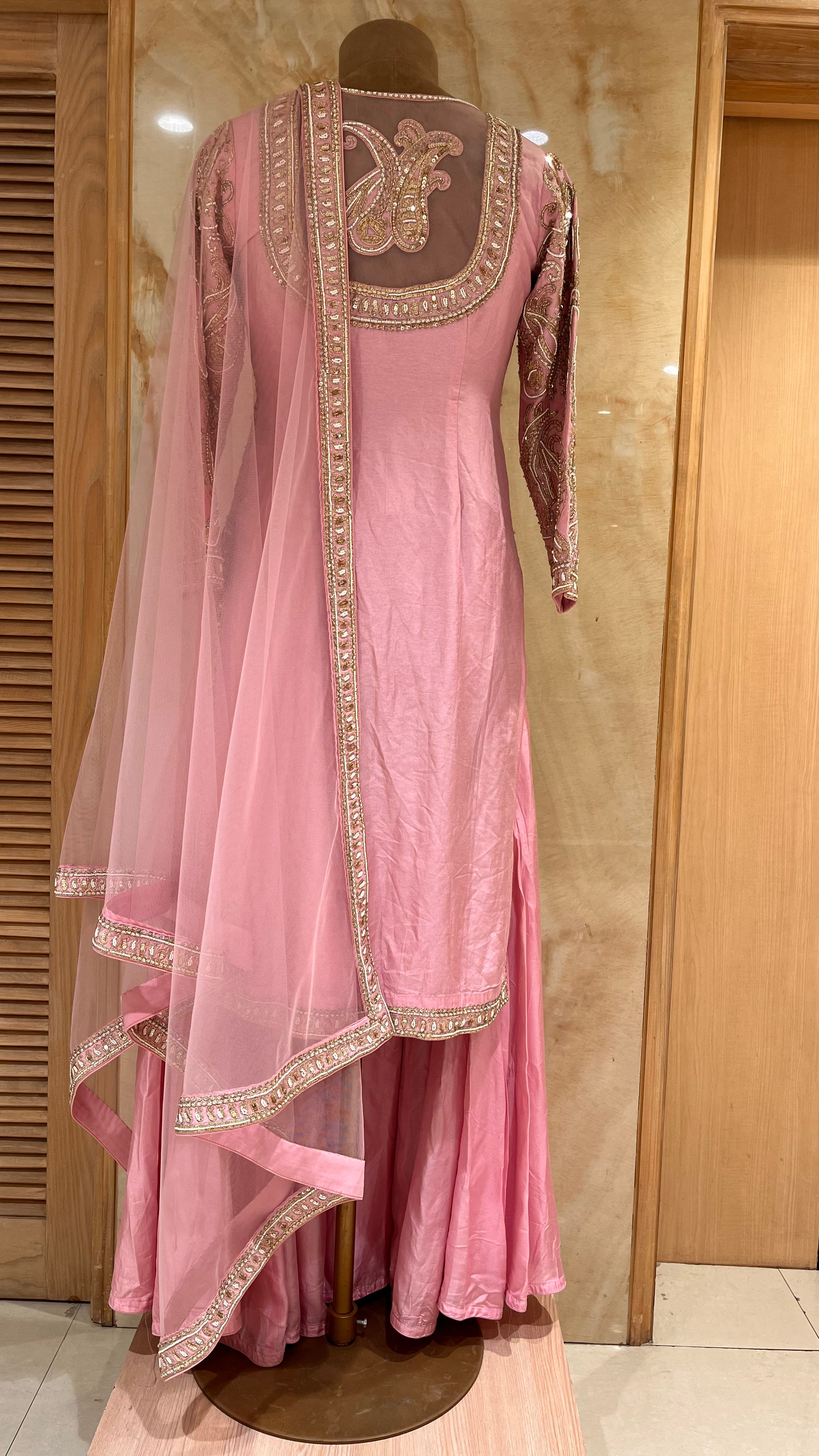 LUXURY BABY PINK HEAVY EMBROIDERED READYMADE SHARARA SUIT WITH DUPATTA