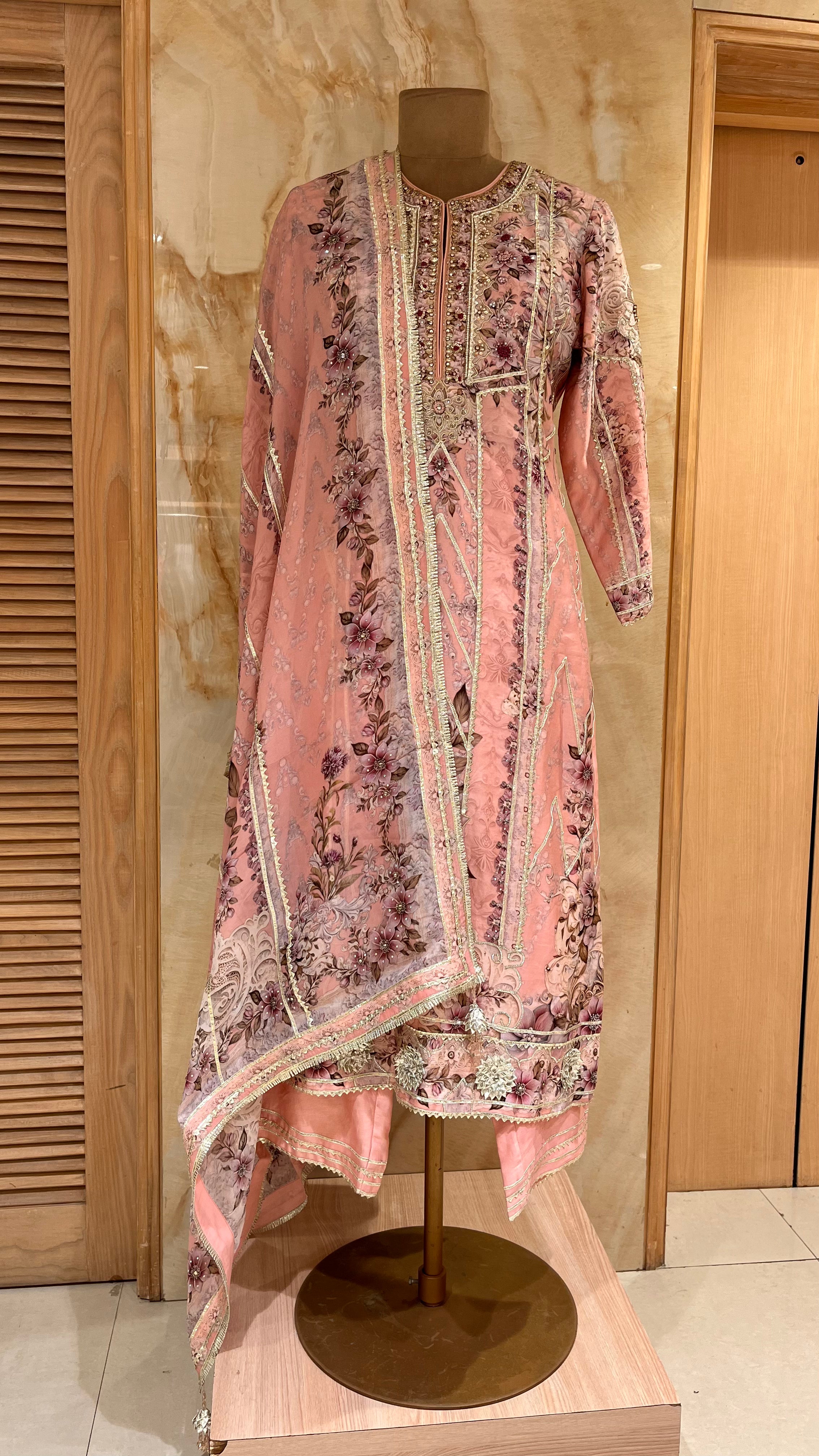 LUXURY BABY PINK HEAVY EMBROIDERED READYMADE SHARARA SUIT WITH DUPATTA