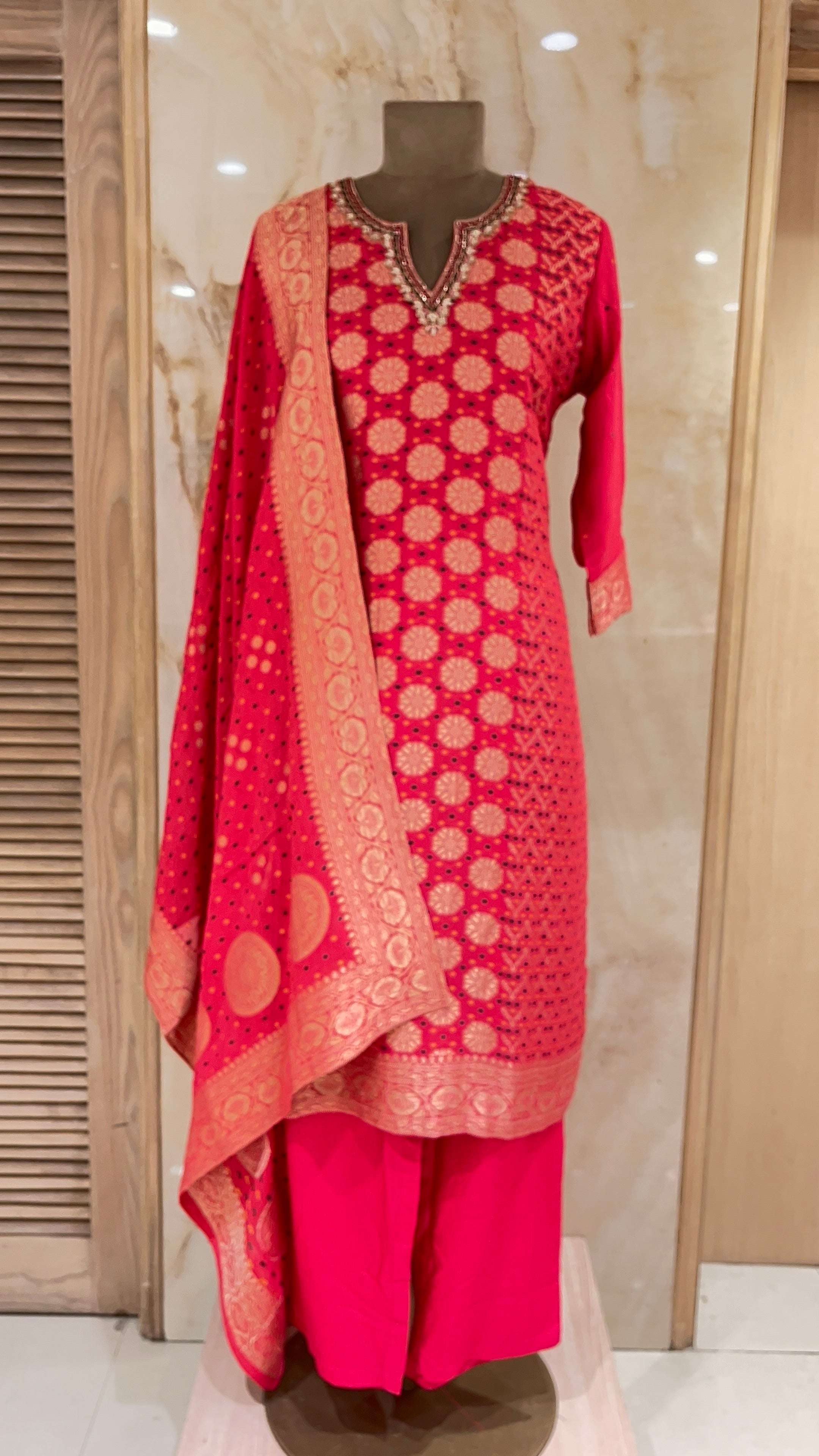 TRADITIONAL RED BANARASI READYMADE SUIT WITH DUPATTA
