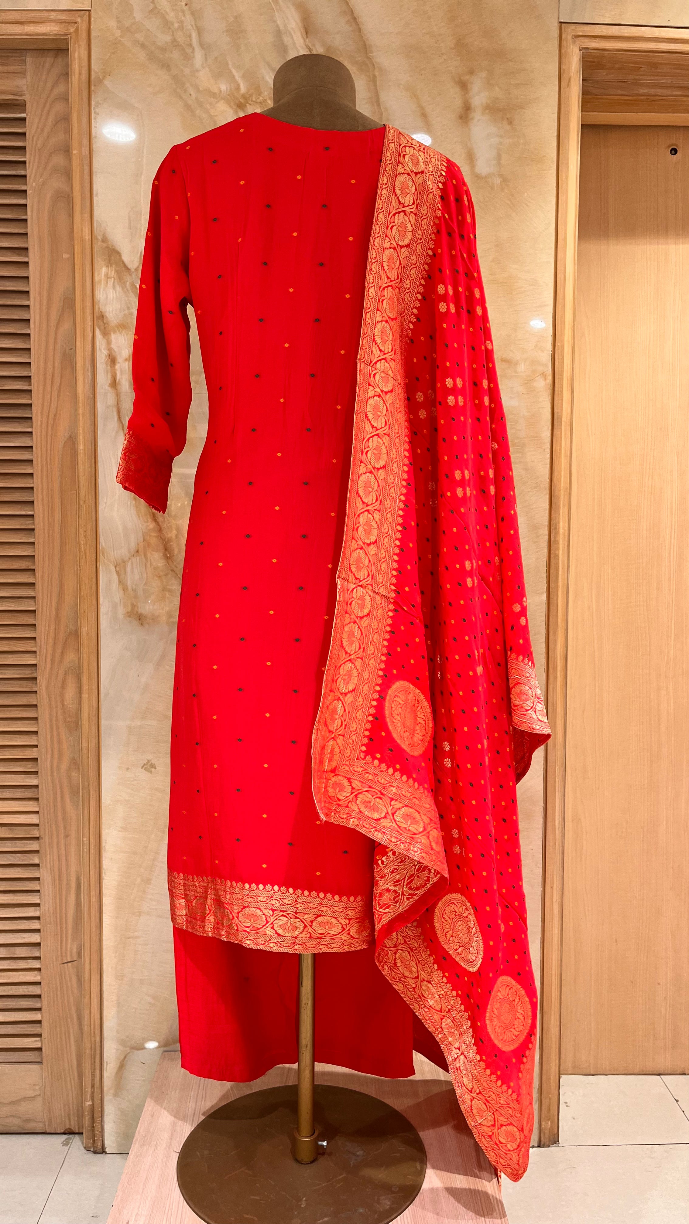 TRADITIONAL RED BANARASI READYMADE SUIT WITH DUPATTA