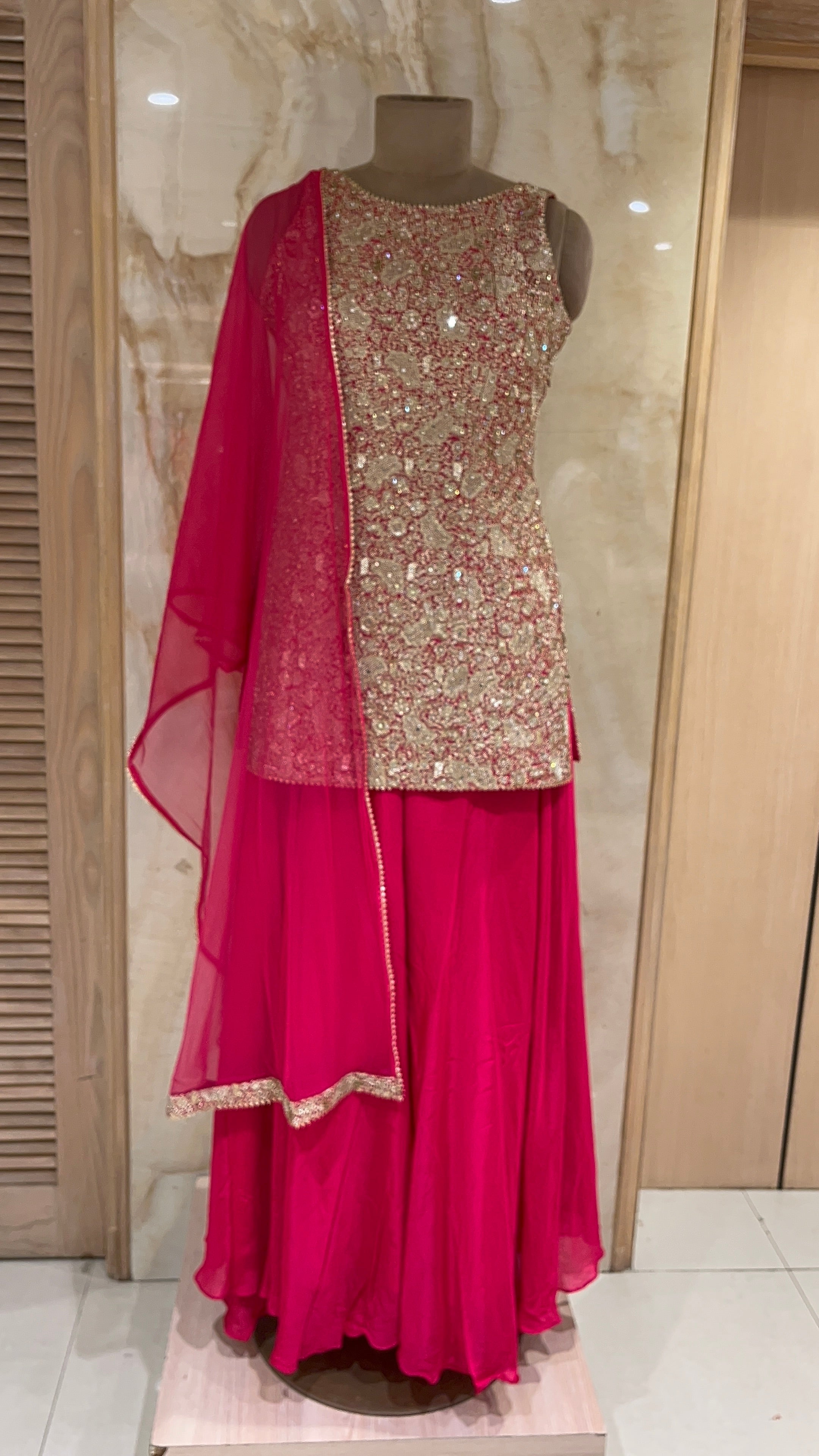 HEAVY EMBROIDERED RED READYMADE SHARARA SUIT WITH DUPATTA