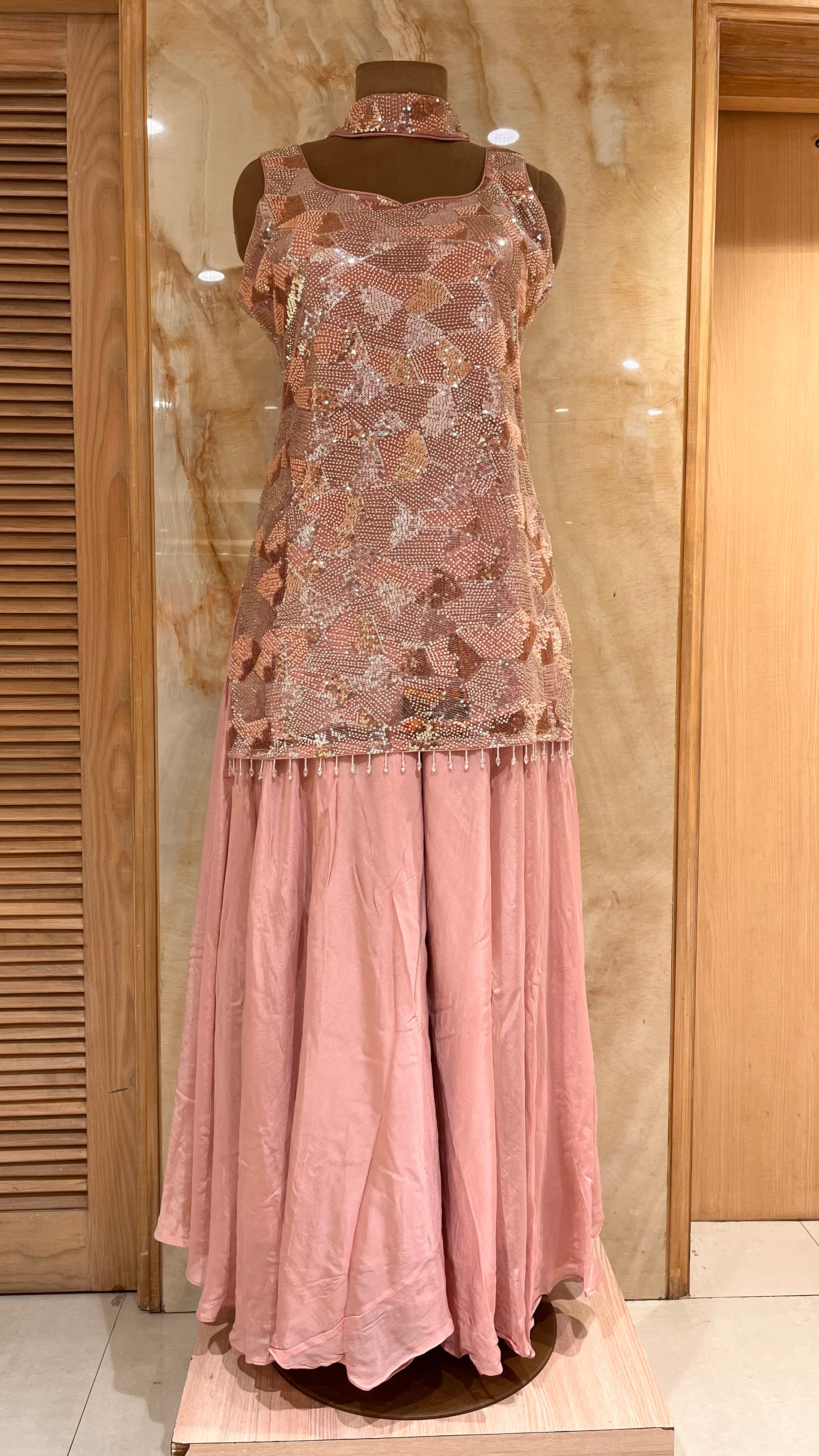 ELEGANT PINK SEQUIN WORK READYMADE SHARARA SUIT FOR WOMEN