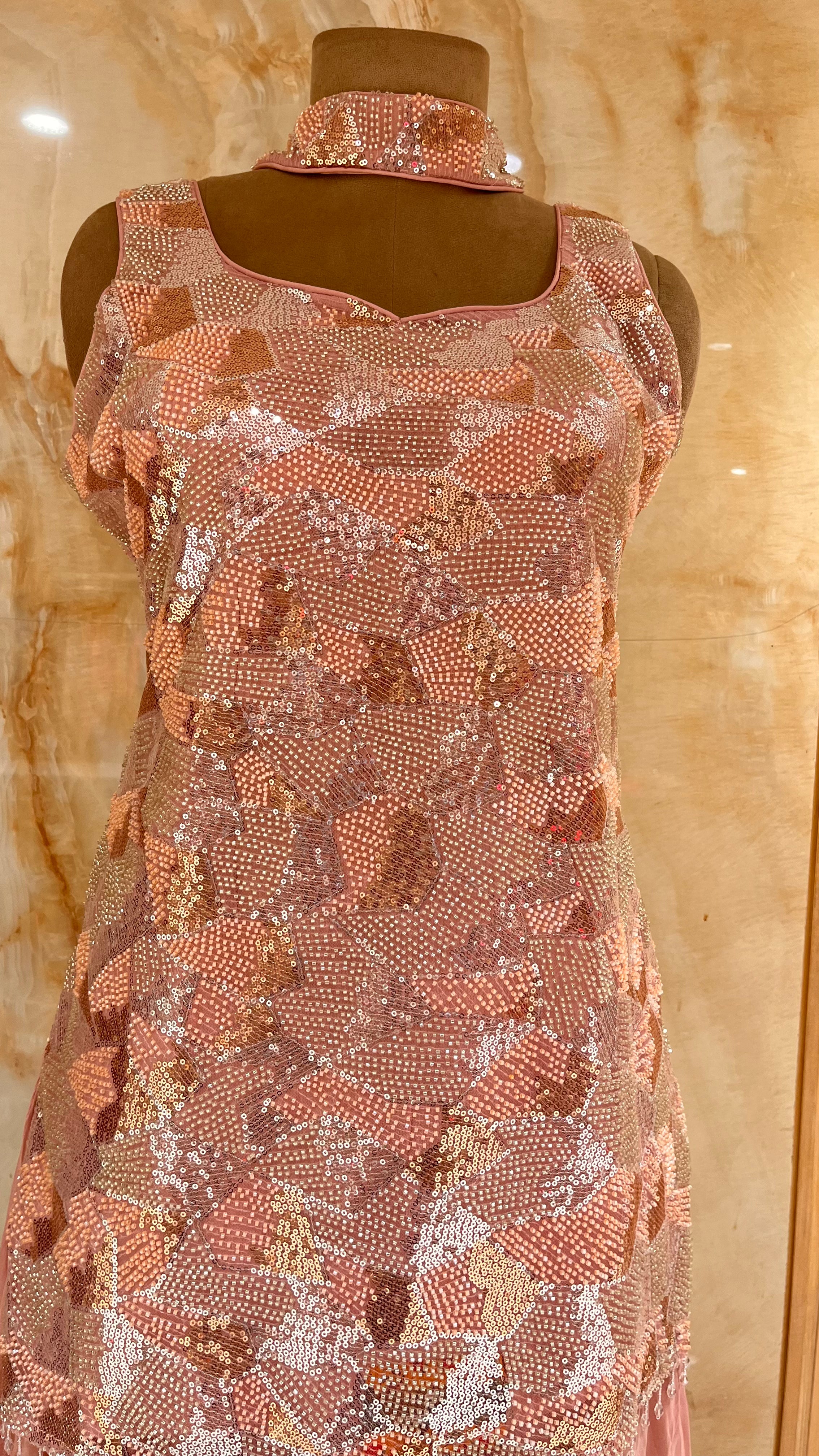ELEGANT PINK SEQUIN WORK READYMADE SHARARA SUIT FOR WOMEN