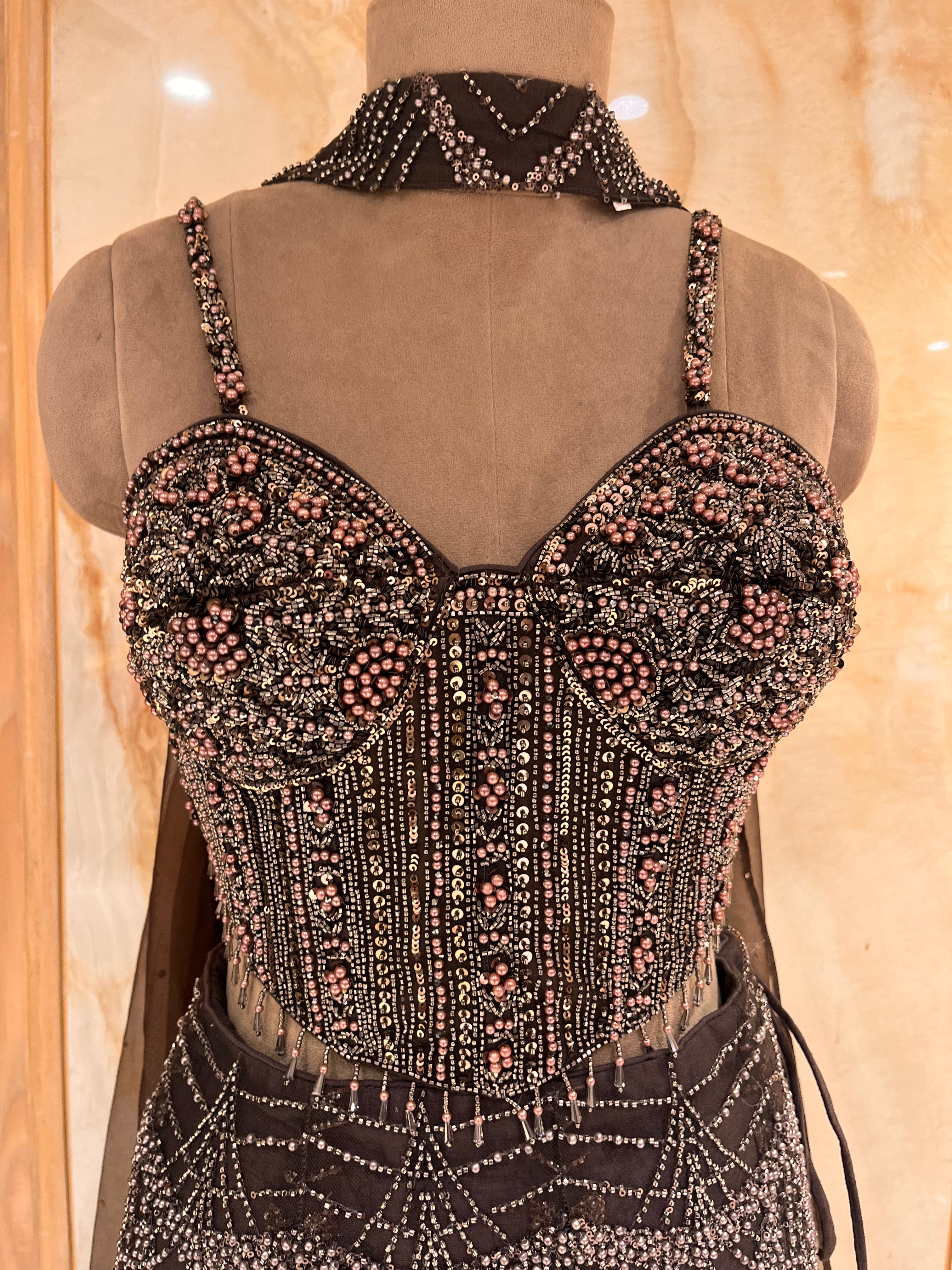 BLACK HEAVY SEQUIN EMBELLISHED DESIGNER LEHENGA SET