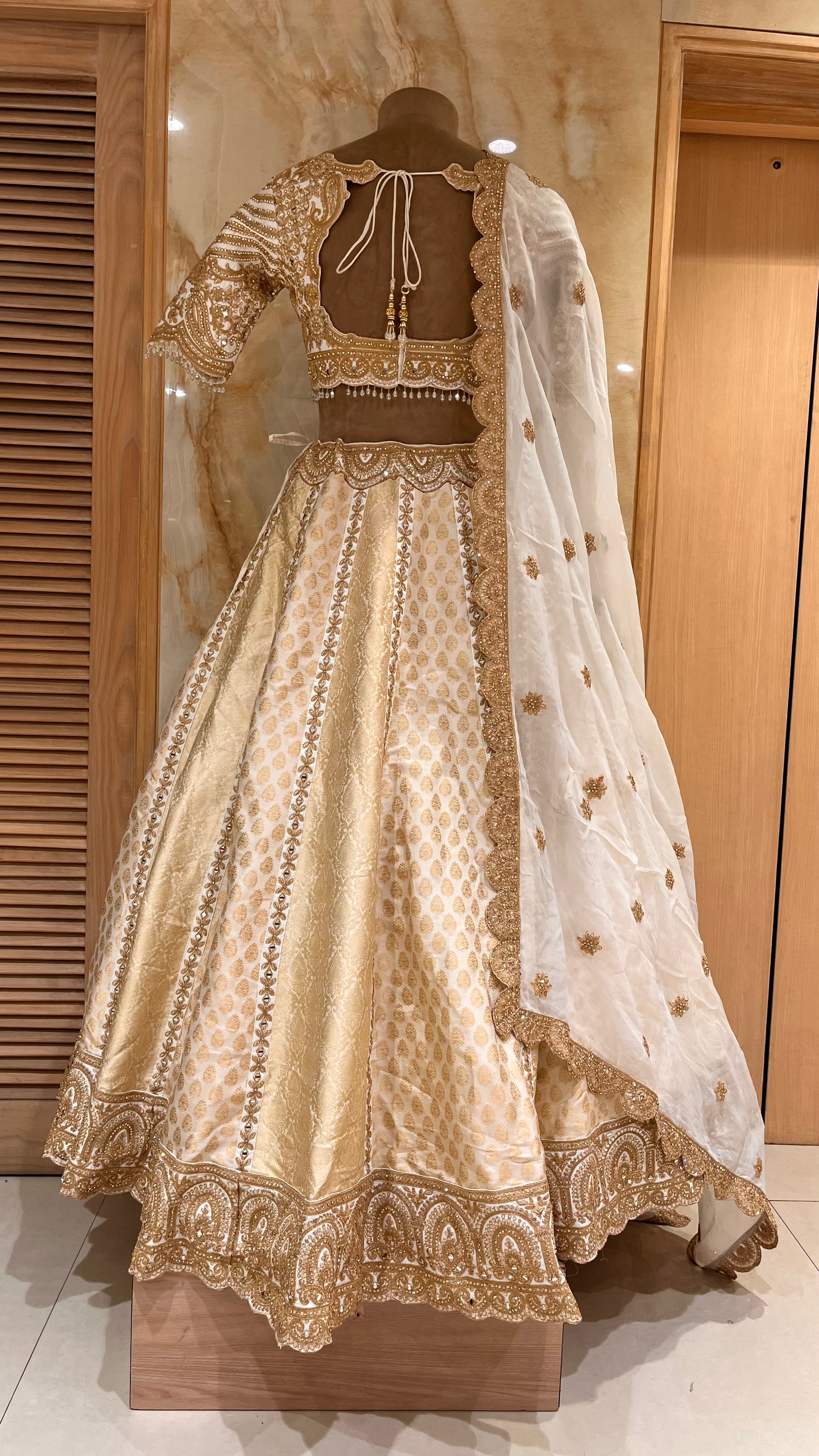 OFF WHITE & GOLD HEAVY EMBROIDERED BRIDAL LEHENGA SET