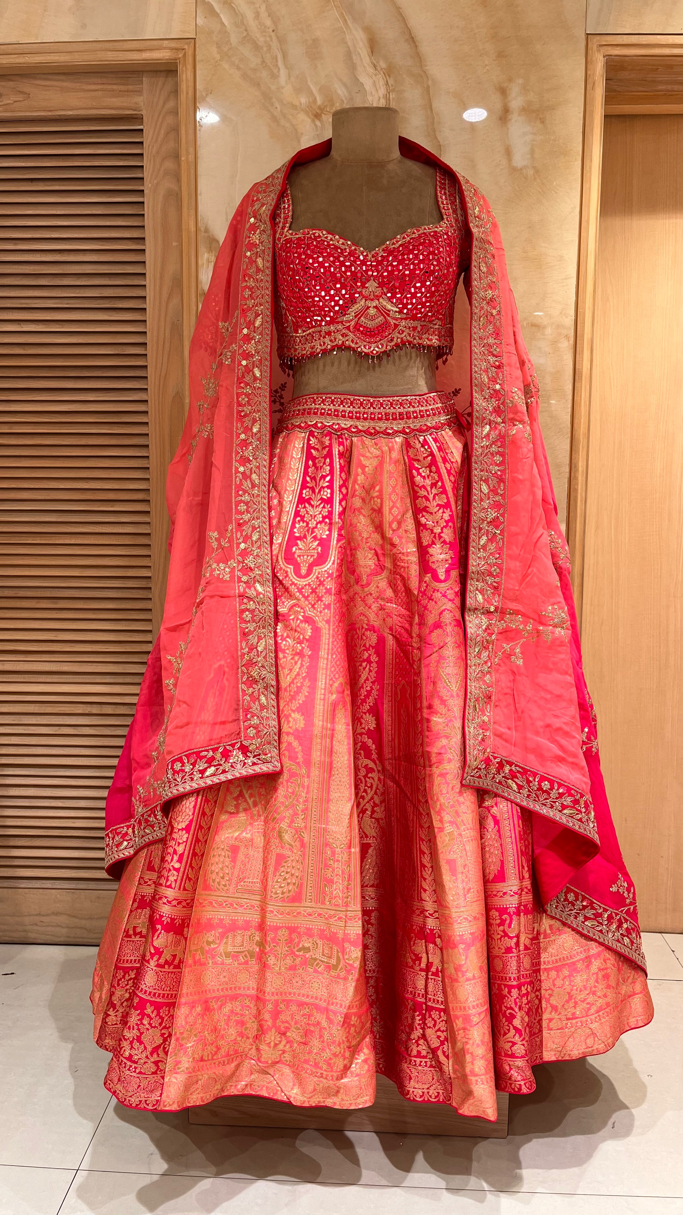 PINK & PEACH STYLE HEAVY BRIDAL LEHENGA SET