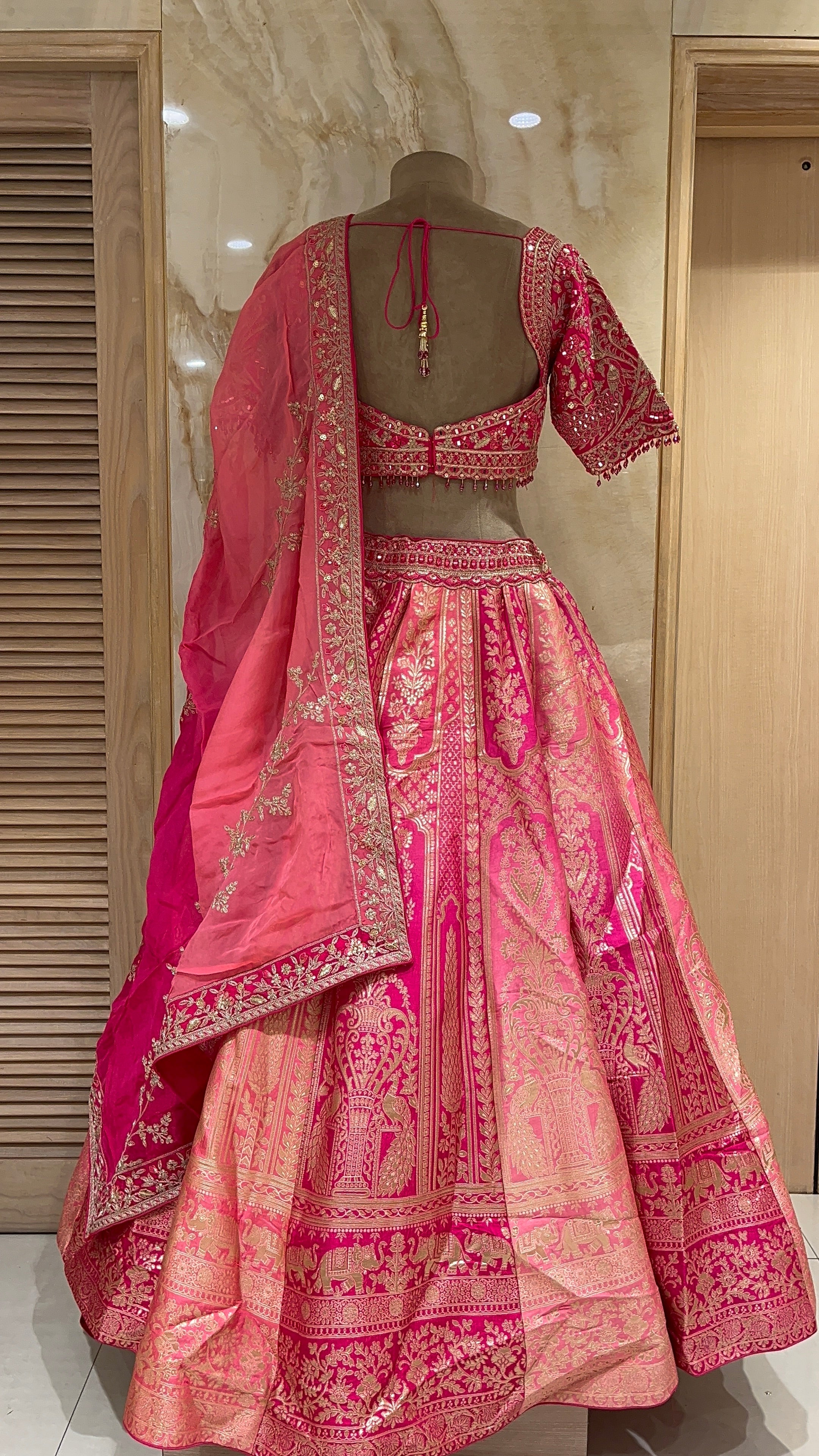 PINK & PEACH STYLE HEAVY BRIDAL LEHENGA SET