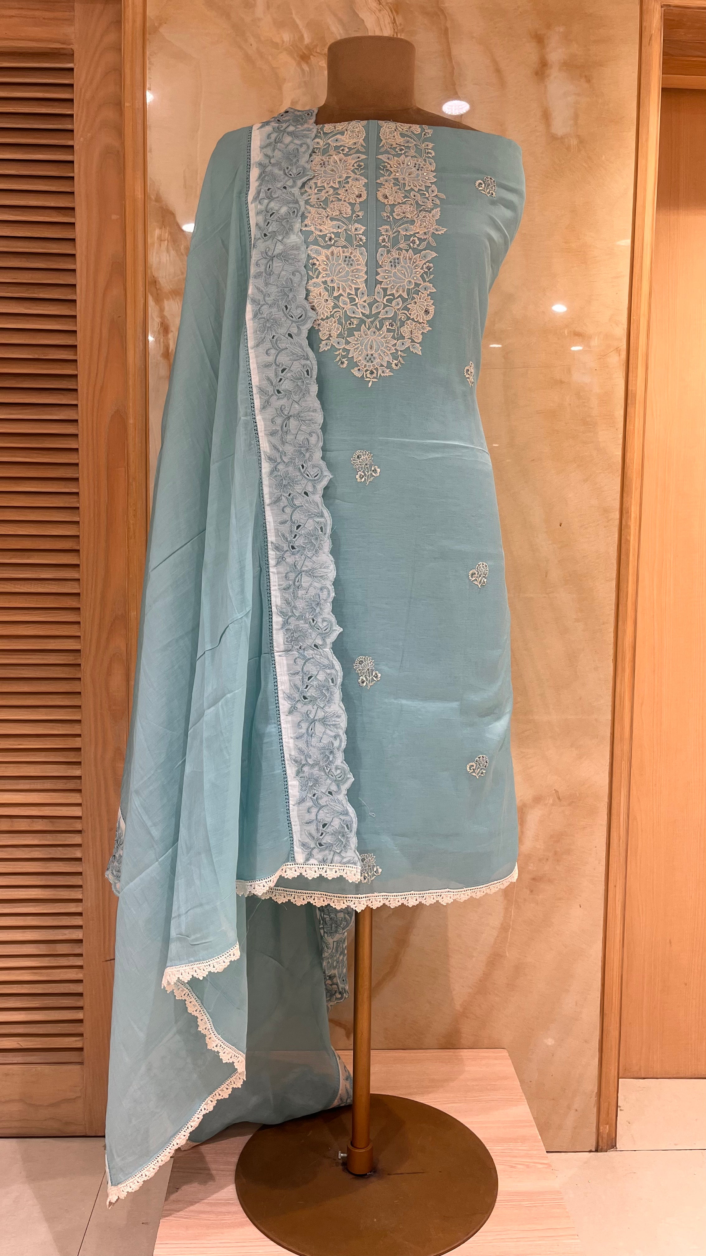 ELEGANT PASTEL BLUE EMBROIDERED UNSTITCHED SUIT