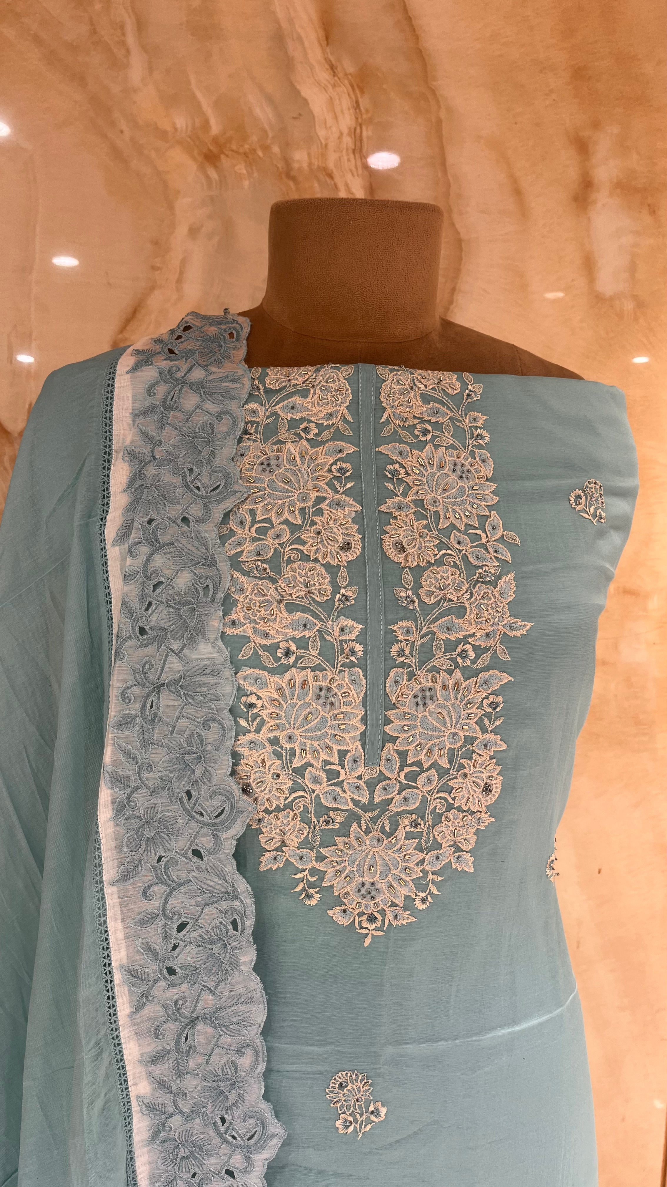ELEGANT PASTEL BLUE EMBROIDERED UNSTITCHED SUIT