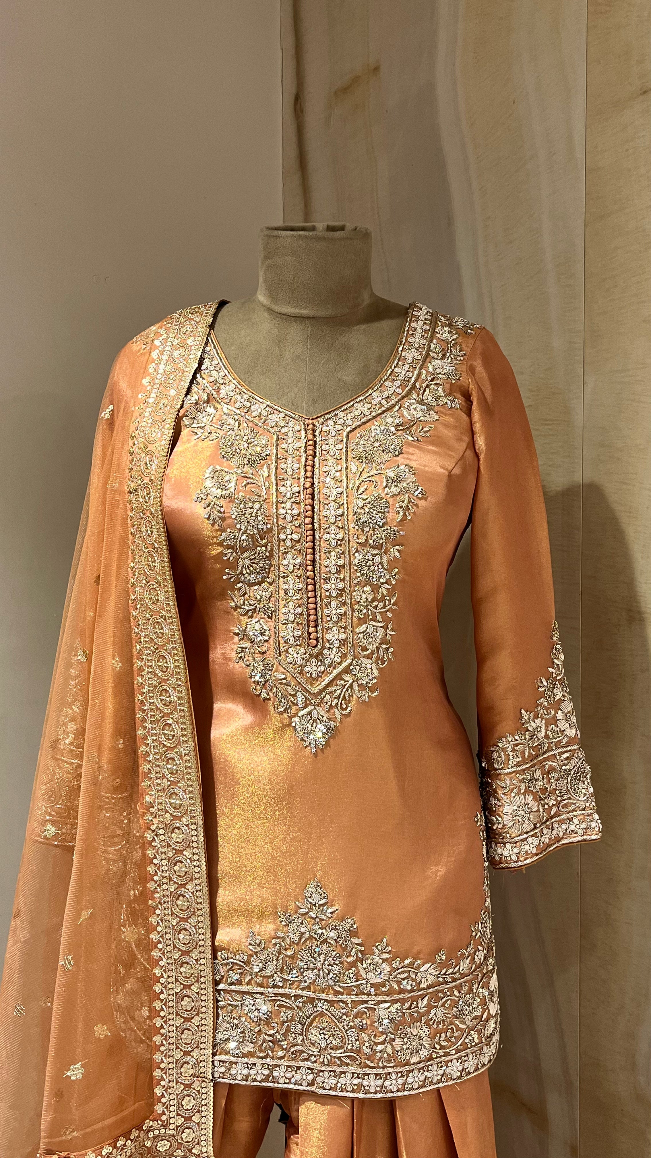 RUST ORANGE EMBROIDERED PATIALA SUIT