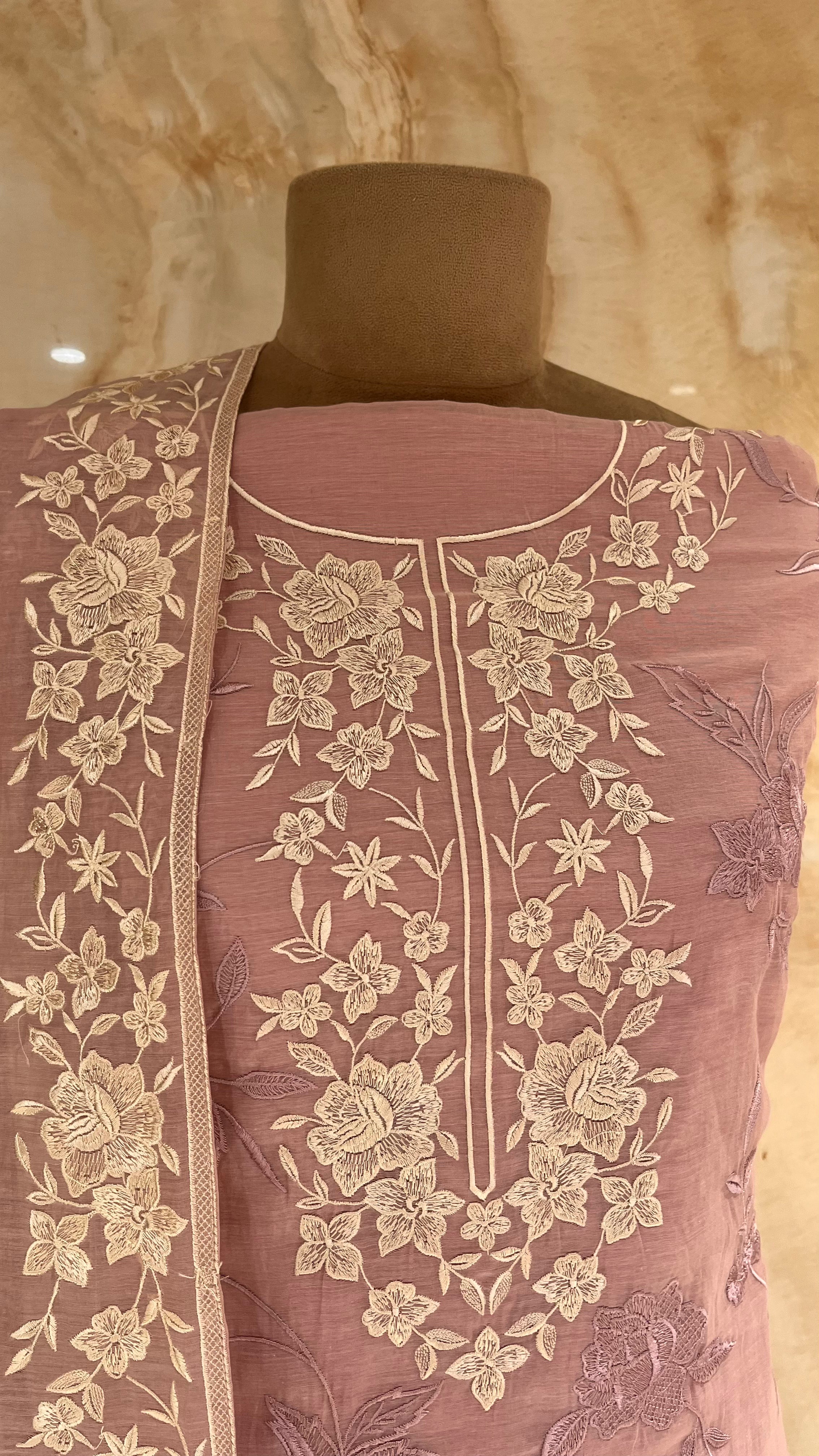 ELEGANT DUSTY PINK FLORAL EMBROIDERED UNSTITCHED SUIT SET